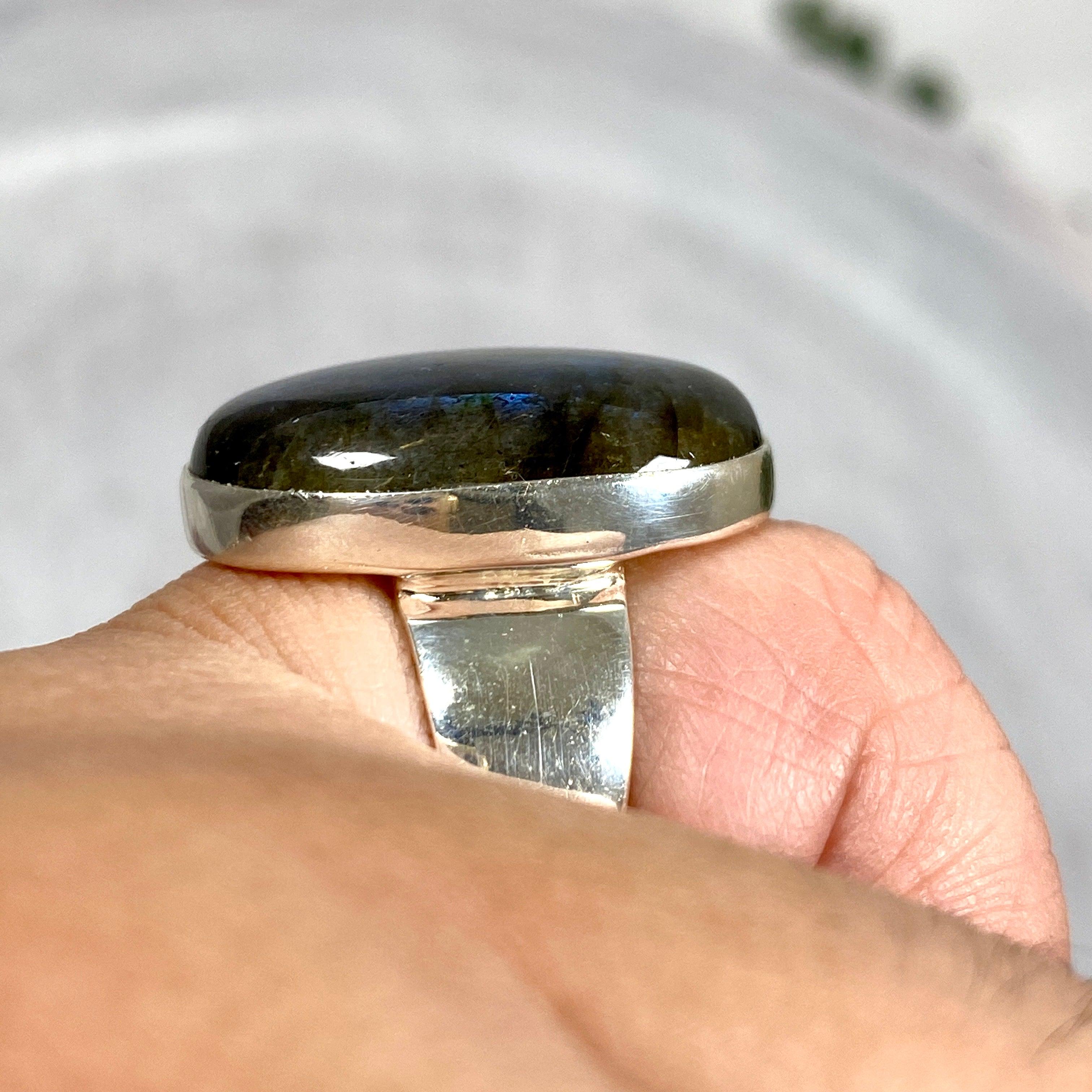 Labradorite Oval Cabochon Ring - Size 9 - KRGJ2751 - Elegant Handmade Jewelry for Women, Perfect for Everyday Wear & Special Occasions