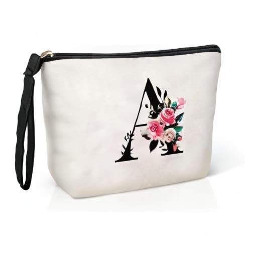 Personalized Monogrammed Makeup Bag - Custom Cosmetic & Toiletry Pouch for Women, Best Friend, Bride & Bridesmaid | Great Birthday Gift Idea | Perfect for Travel, Gym & Everyday Use (Letter A)