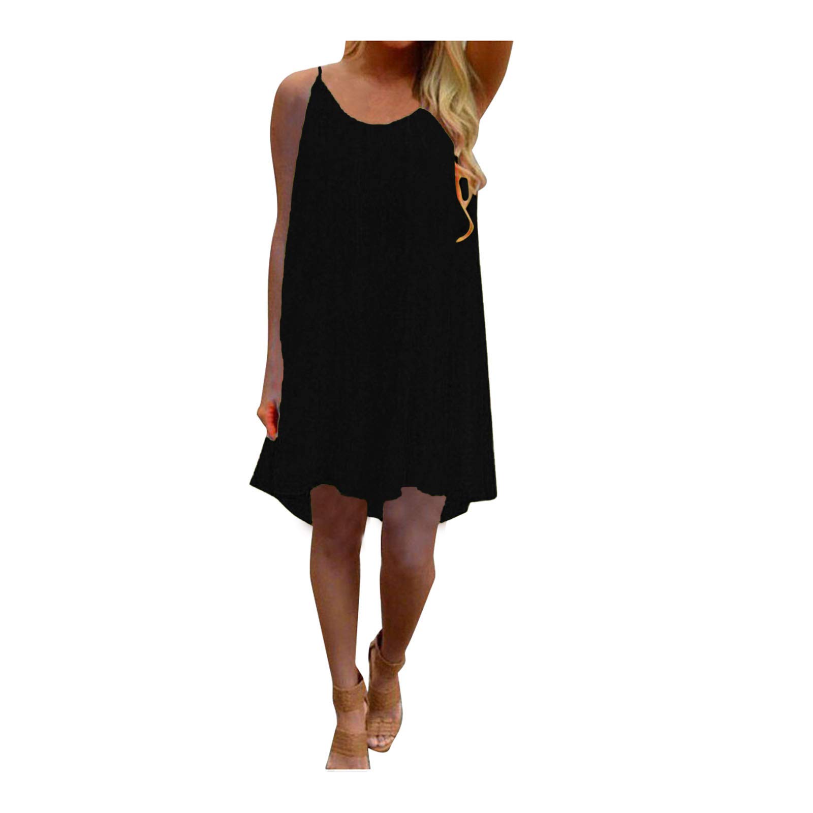 Women's Black Chiffon Beach Dress - Summer Strap Outfit for Vacations