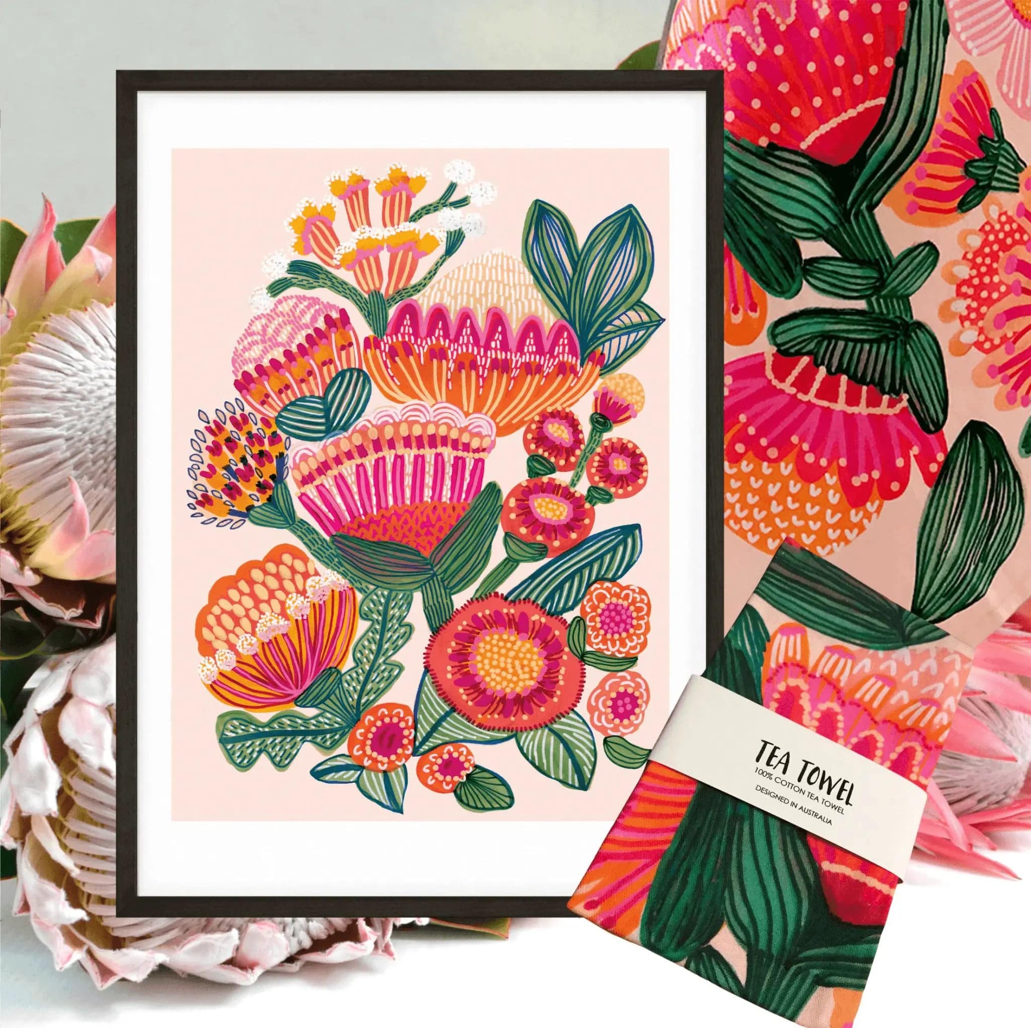 Premium Protea Flowers Wall Art Set - Handmade Floral Home Decor Gift for Living Room, Bedroom & Office - Perfect for Housewarming, Wedding & Birthday Presents