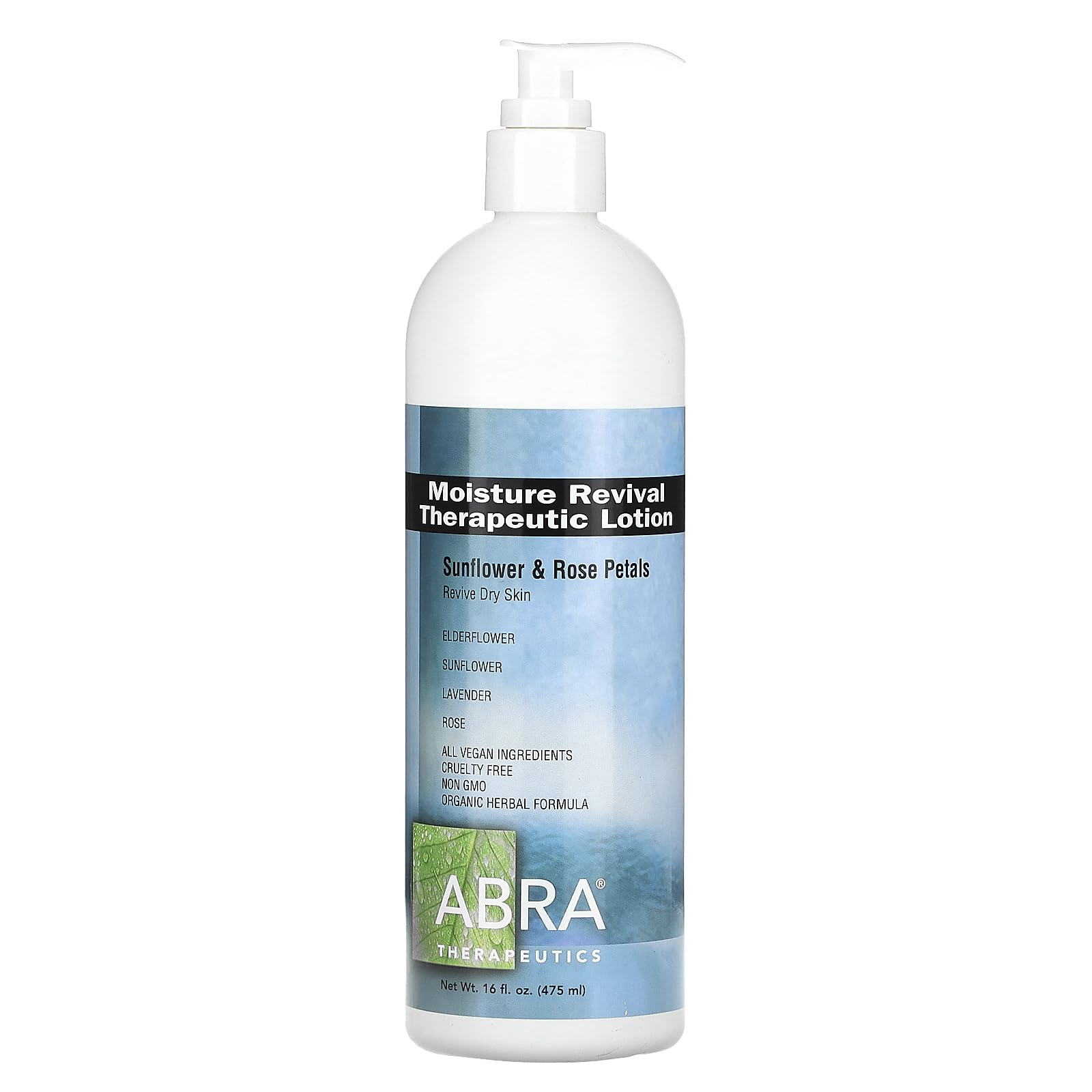 Abra Therapeutics Moisture Revival Therapeutic Lotion with Sunflower & Rose Petals - 16 fl oz (475 ml) Hydrating Body Lotion for Dry Skin - Perfect for Daily Moisturizing & After-Sun Care