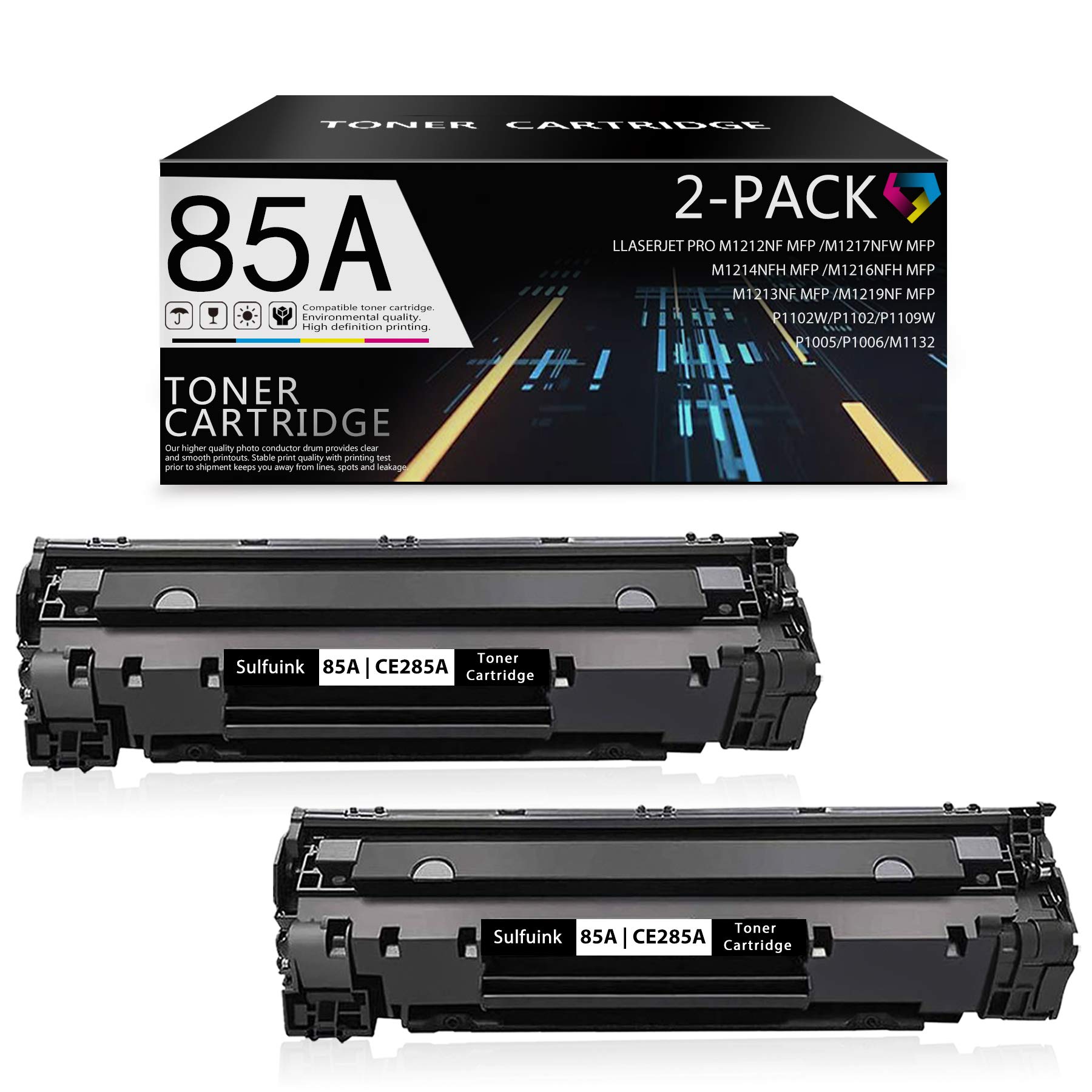 85A CE285A Black Toner Cartridge (2-Pack) - Compatible Replacement for HP Pro M1217nfw M1214nfh M1216nfh M1213nf M1219nf M1212nf MFP P1102 P1109w P1005 P1006 M1132 Printers - High Yield Printing for Office & Home Use