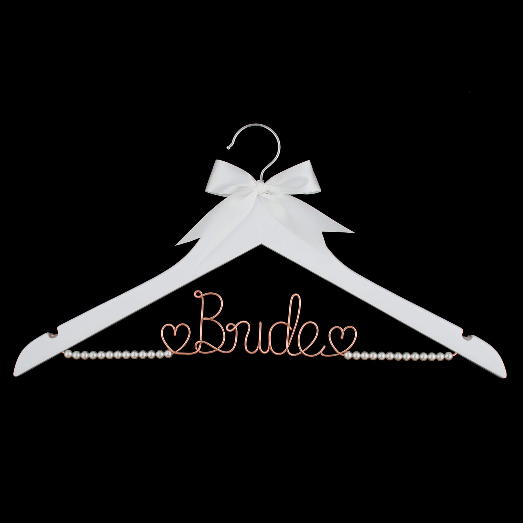 Elegant Wooden & Wire Wedding Dress Hanger for Bride to Be - White with Rose Gold Accents & Pearls | Perfect for Bridal Gowns, Dresses & Special Occasion Garments | Ideal for Wedding, Bridal Shower & Anniversary Celebrations