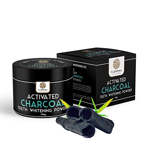 Florona Natural Teeth Whitening Powder with Activated Charcoal, Coconut & Orange Oil - Bentonite Clay Formula for Men & Women (100g) - Brighten Smile, Remove Stains at Home, Travel-Friendly Whitening Solution
