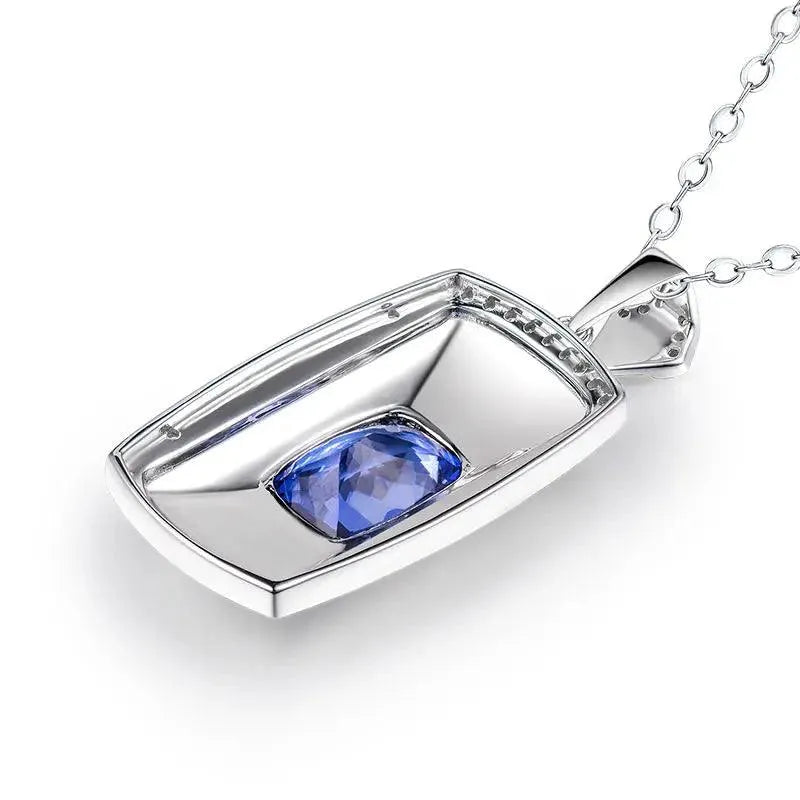 18K White Gold Men's Tanzanite Diamond Pendant Necklace - 7x10mm Cushion Cut Natural Gemstone Jewelry Gift for Husband, Boyfriend, Anniversary & Special Occasions