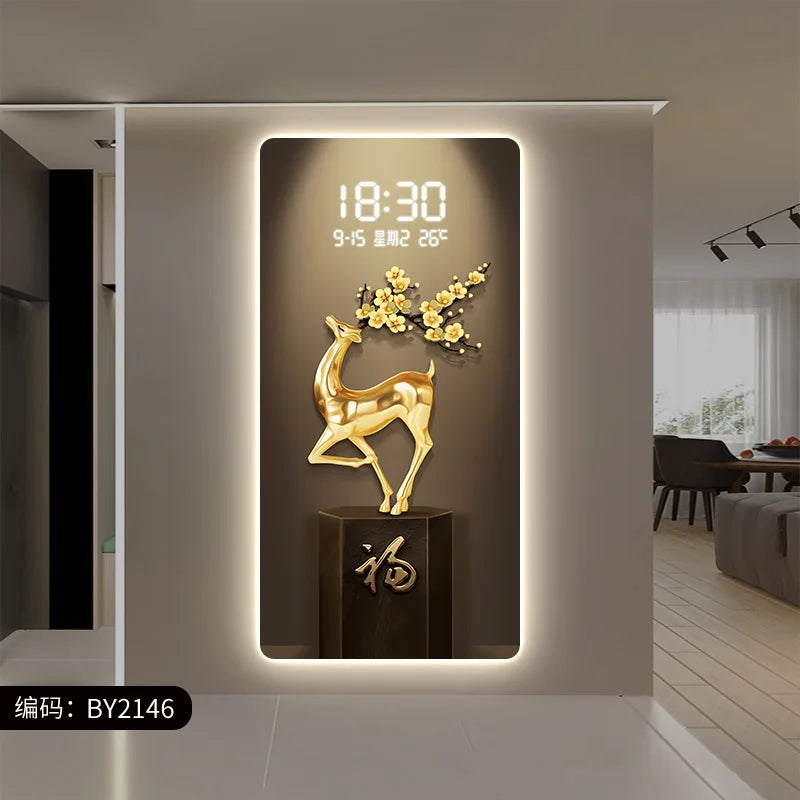 Deer Scenery Digital Wall Clock with Large Display - Modern LED Alarm Clock for Bedroom, Living Room, Office & Home Decor