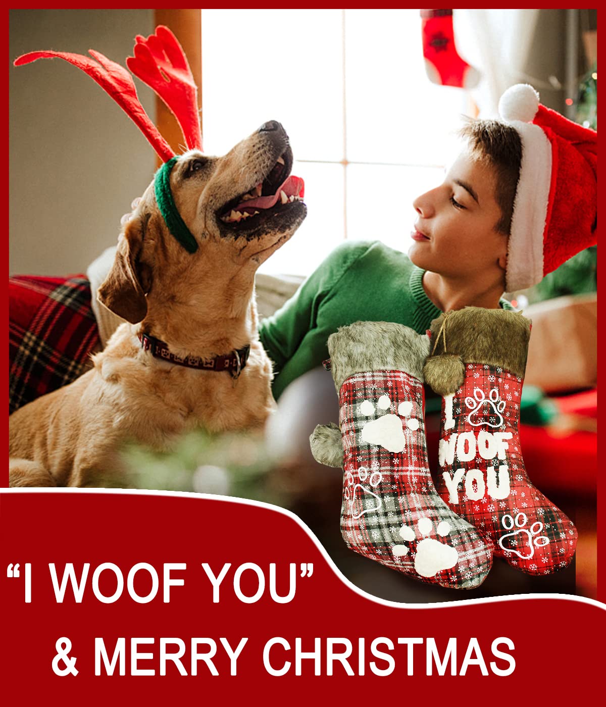 Buffalo Plaid Dog Christmas Stockings 2-Pack - 18