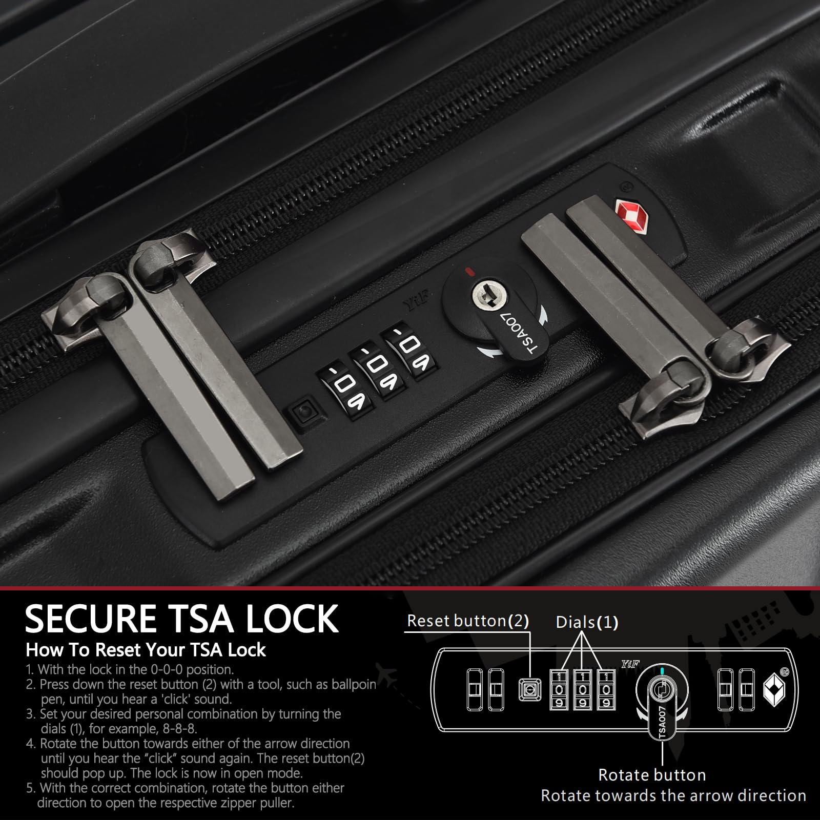 TydeCkare 16 Inch Carry On Luggage with 2 Laptop Compartments - Lightweight Hardshell ABS+PC Suitcase with TSA Lock, YKK Zippers & 4 Spinner Wheels - Perfect for Business Travel & Weekend Getaways (Black)