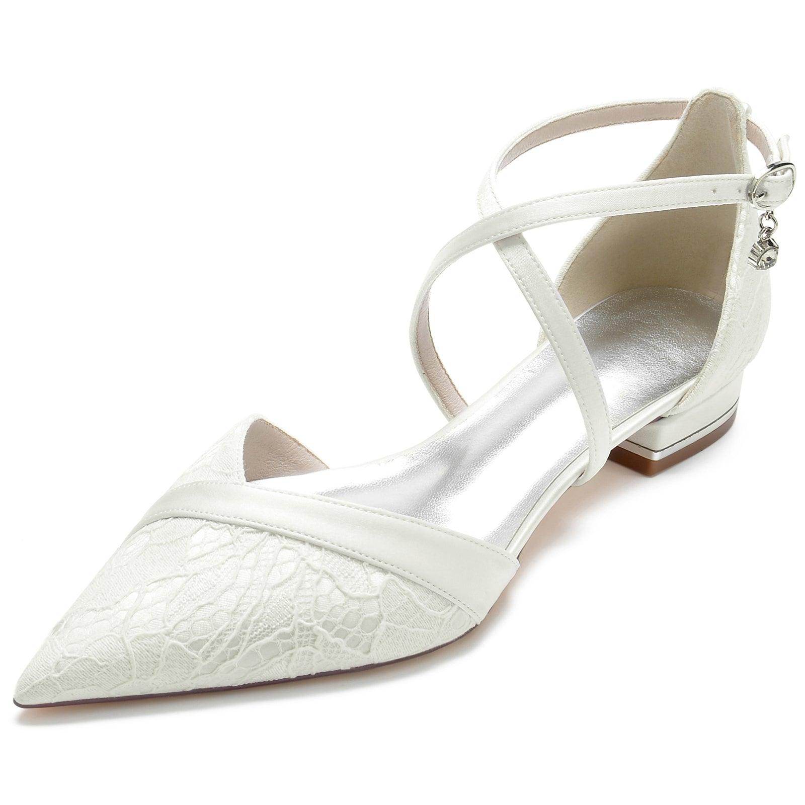 Elegant 2.5cm Flat Heel Lace Shoes CK0274 - Comfortable Silk-Like Wedding Bridal Shoes for Women - Perfect for Weddings, Parties & Special Occasions