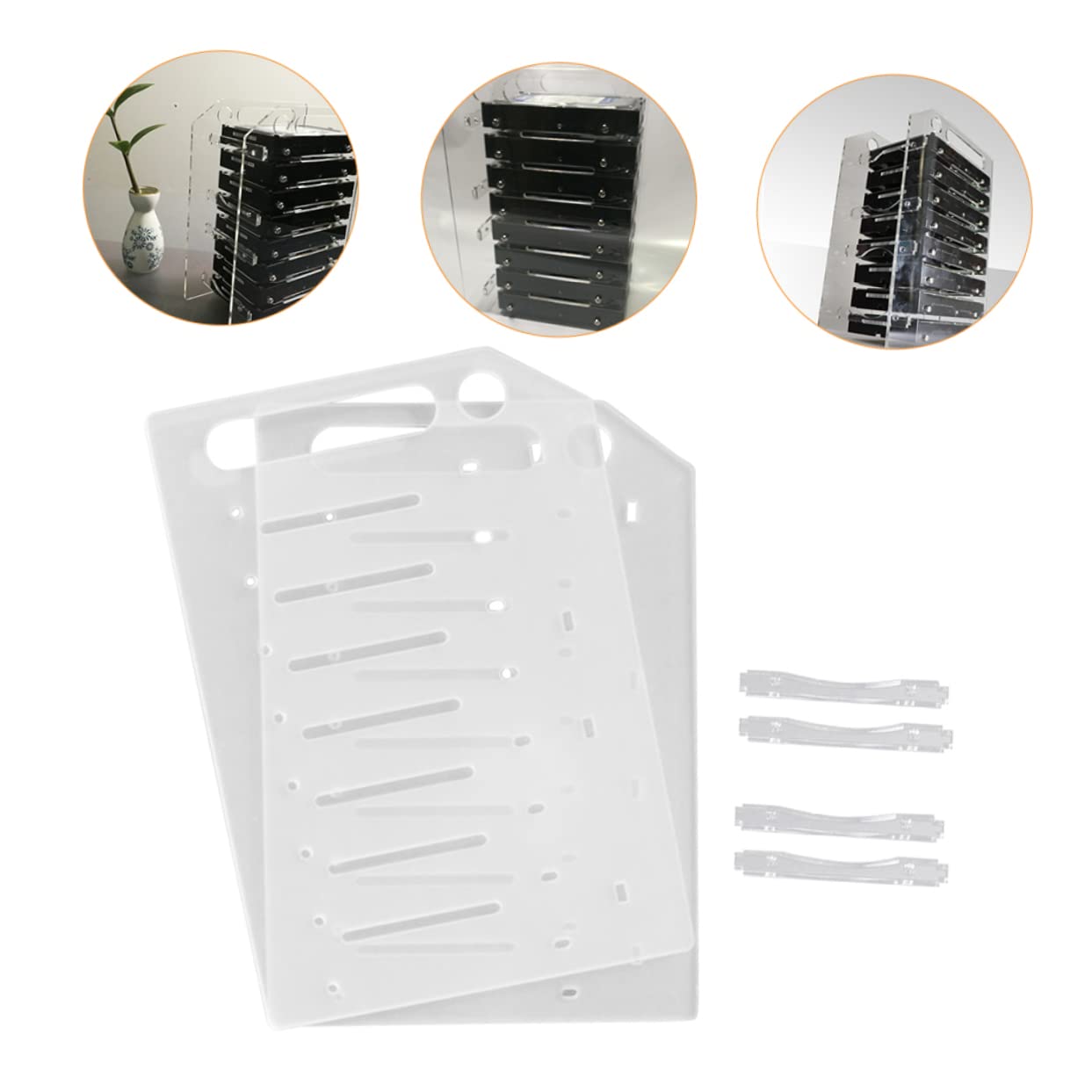 Housoutil 4 Sets Clear Acrylic HDD Shelf - External Hard Drive Case & DIY Hard Disk Rack for 3.5