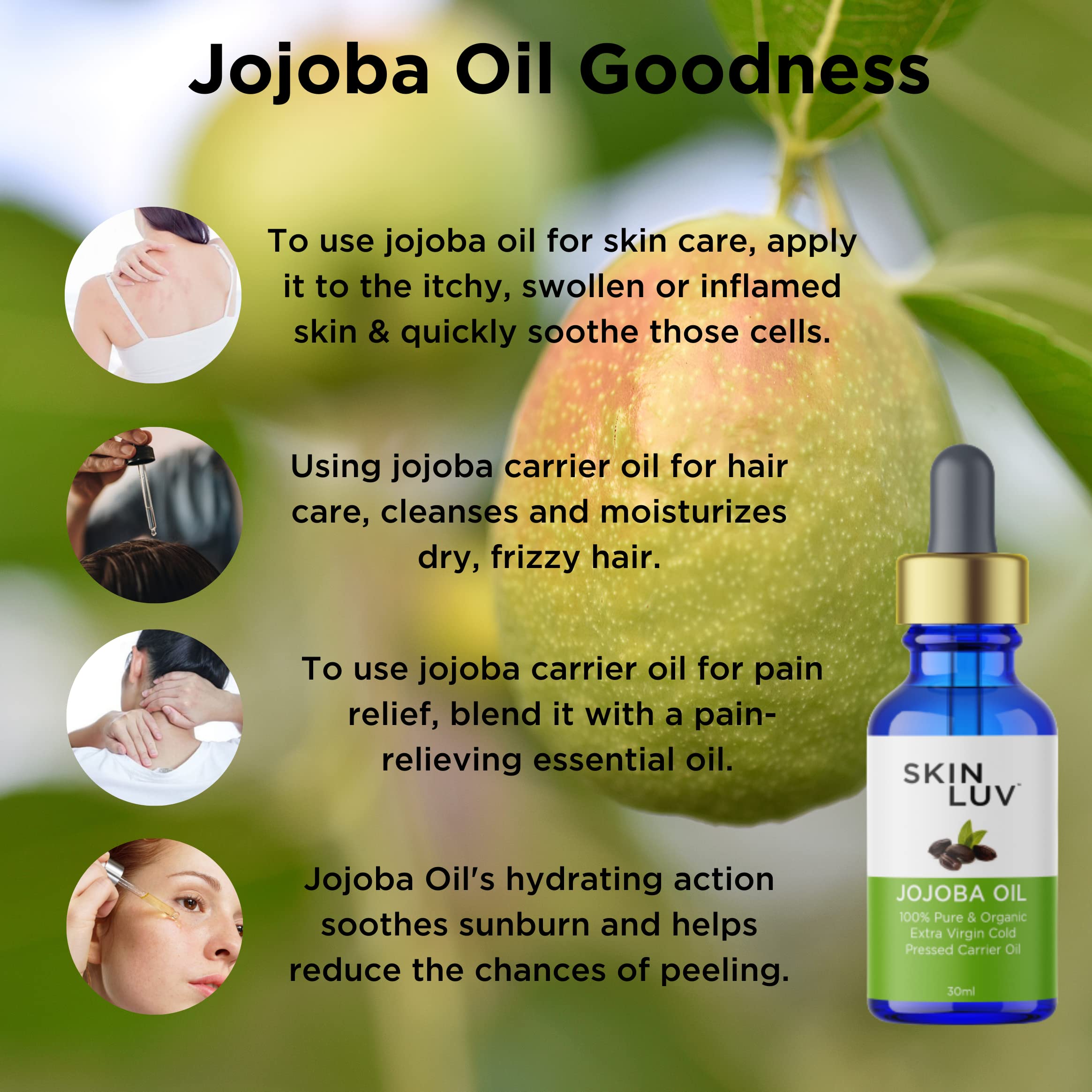 100% Pure Organic Jojoba Oil Extra Virgin Cold Pressed - Natural Acne Treatment, Anti-Aging Face Oil & Hair Growth Serum | Carrier Oil for Skin & Hair Care | 30ml Bottle for Daily Moisturizing & Massage