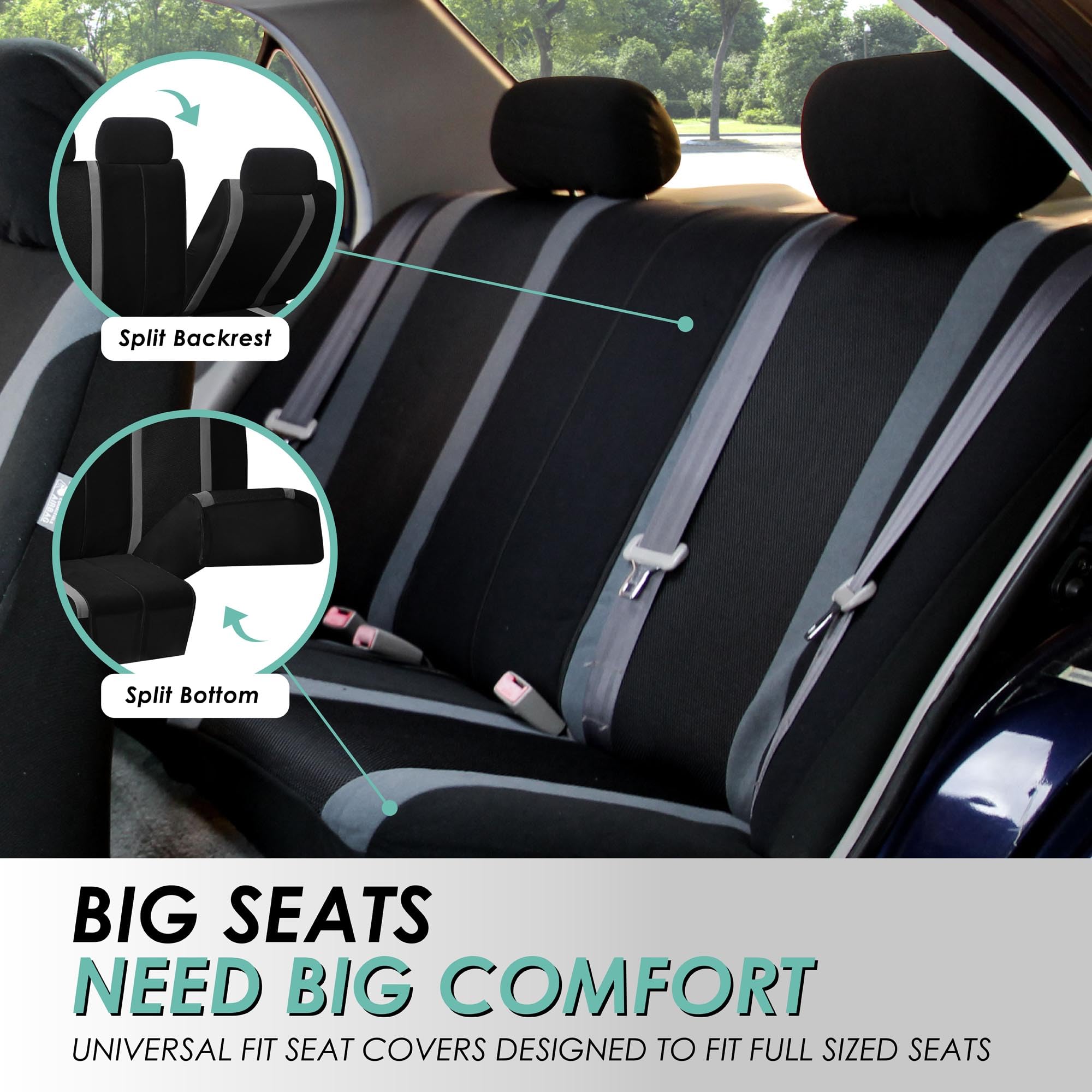 FH Group Universal Fit Sports Car Seat Cover - Split Bench Design for Detachable Headrests & Split Seats - Gray Automotive Seat Protector - Perfect for Cars, Trucks & SUVs - Great for Road Trips, Daily Commutes & Outdoor Adventures