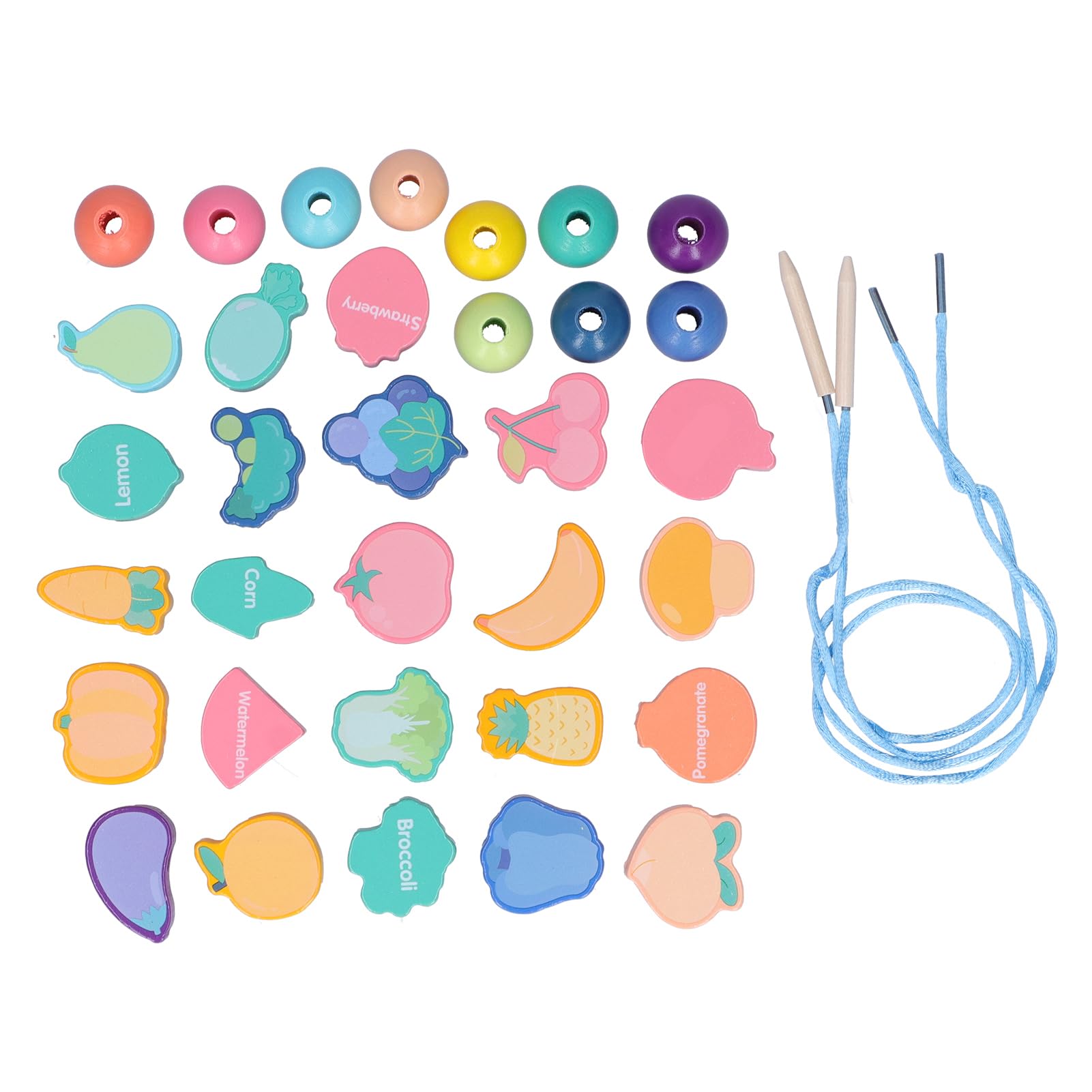 Wooden String Threading Beads - Montessori Educational Toys for Kids Ages 4-6, DIY Colorful Learning Game with Fruit Shapes to Develop Fine Motor Skills & Hand-Eye Coordination - Perfect for Preschool Classroom or Home Playtime