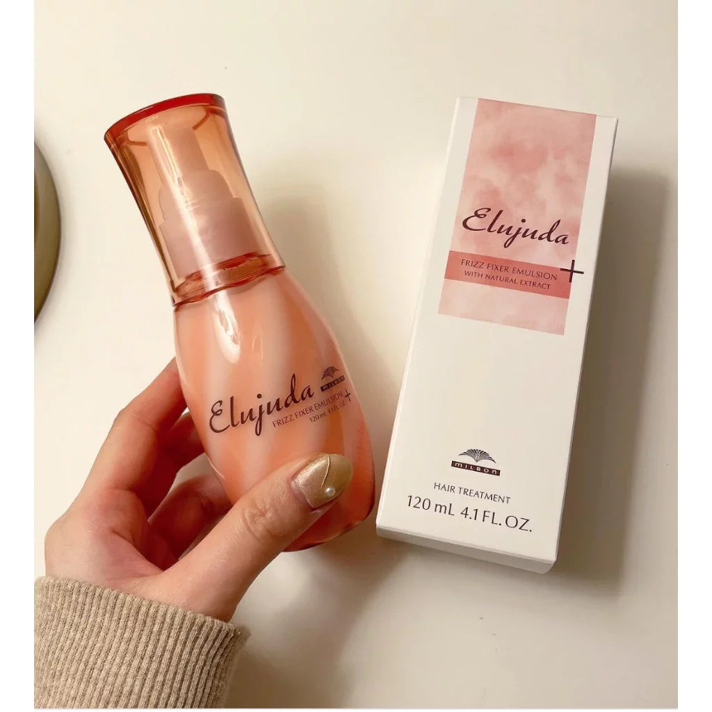 Milbon Elujuda Frizz Fixer Emulsion 120ml - Anti-Frizz Hair Treatment for Wavy & Curly Hair - Perfect for Daily Hydration & Smoothing at Home or Salon