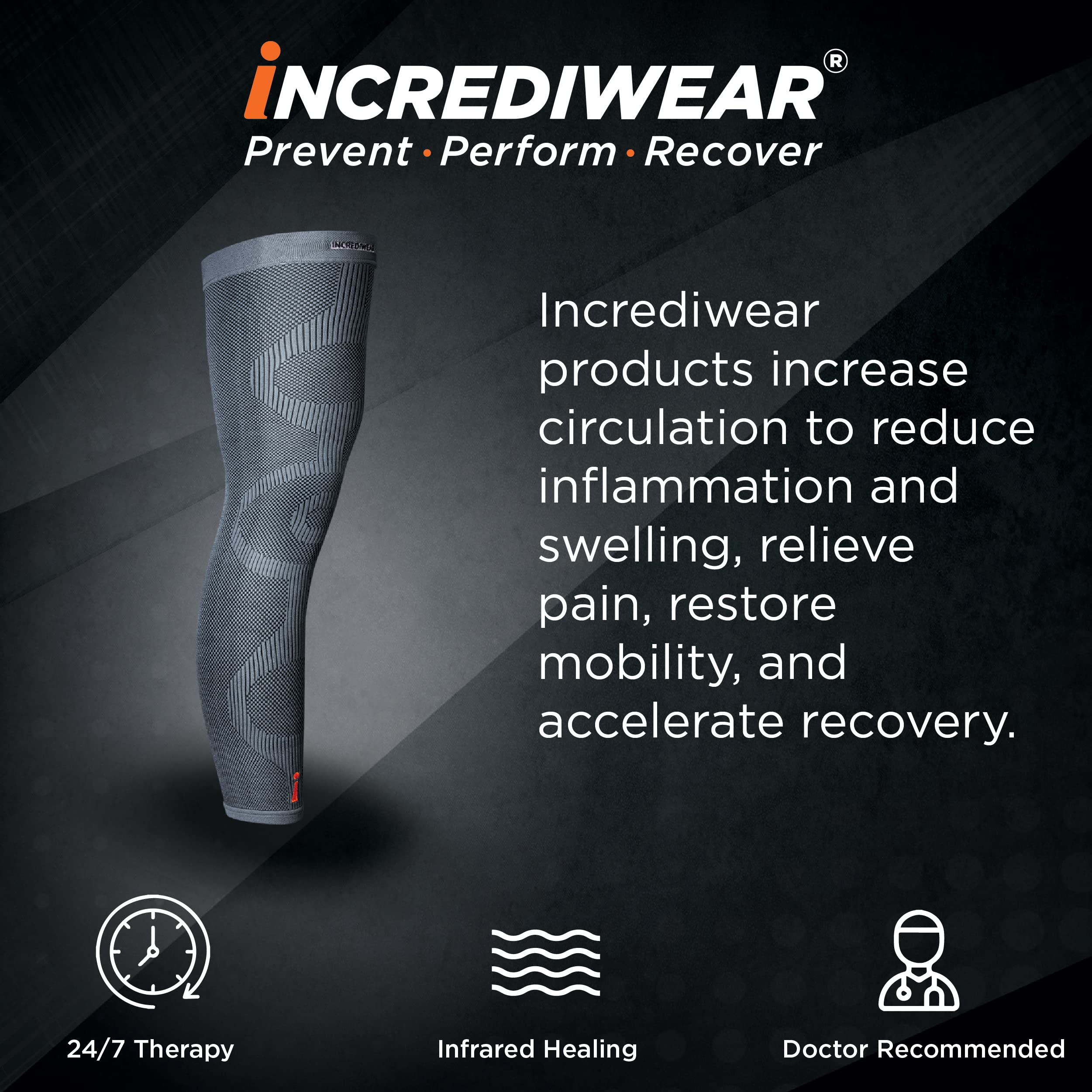 Incrediwear Leg Sleeve - Full Length Compression Sleeve for Leg Pain Relief & Muscle Recovery | Reduces Swelling & Inflammation | Improves Blood Circulation | Unisex Design for Men & Women (Charcoal, Small) | Perfect for Running, Workouts & Post-Surgery Recovery