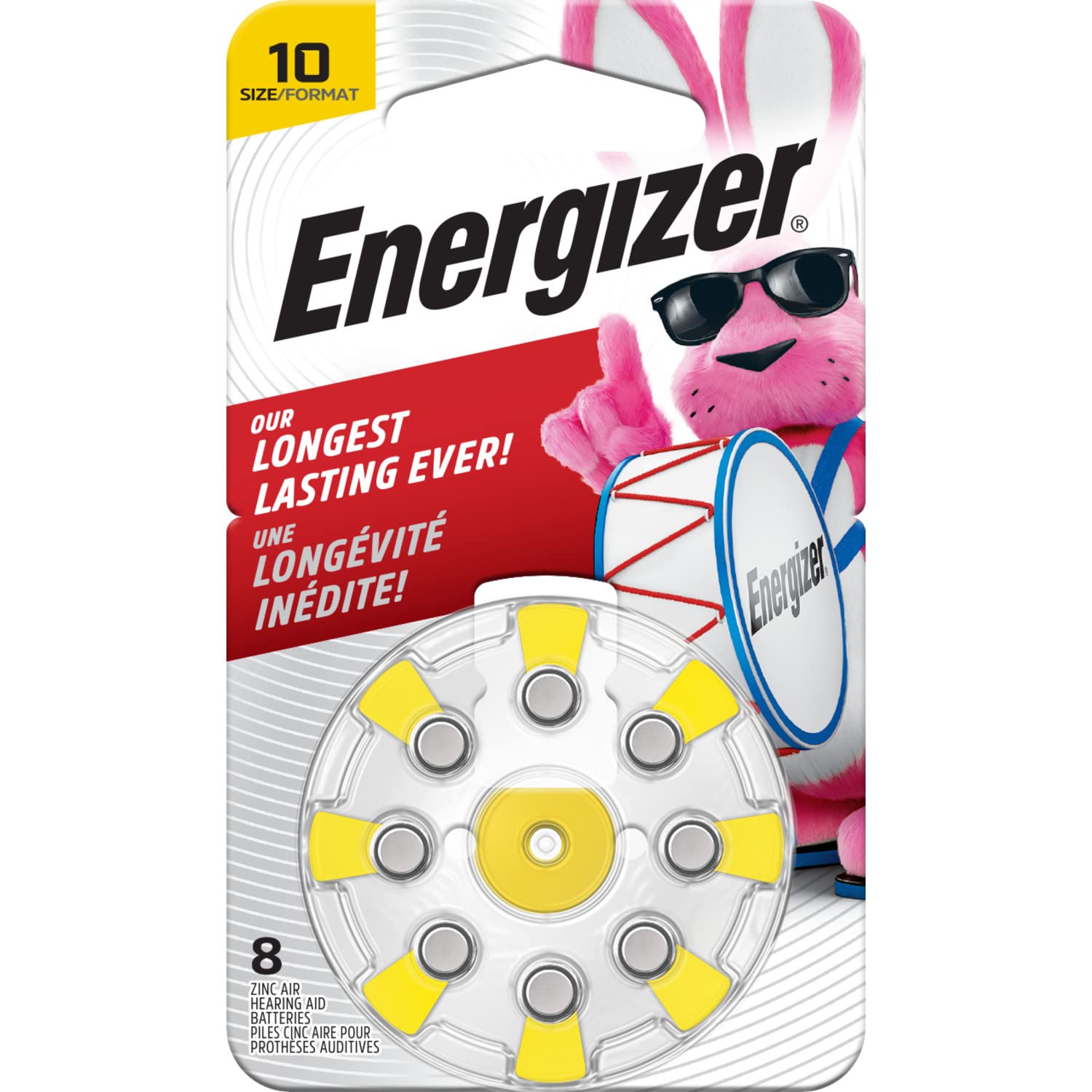 Energizer Size 10 Hearing Aid Batteries with Yellow Tab - 8 Pack | Long-Lasting Power for Hearing Devices | Perfect for Travel, Daily Use & Emergency Backup