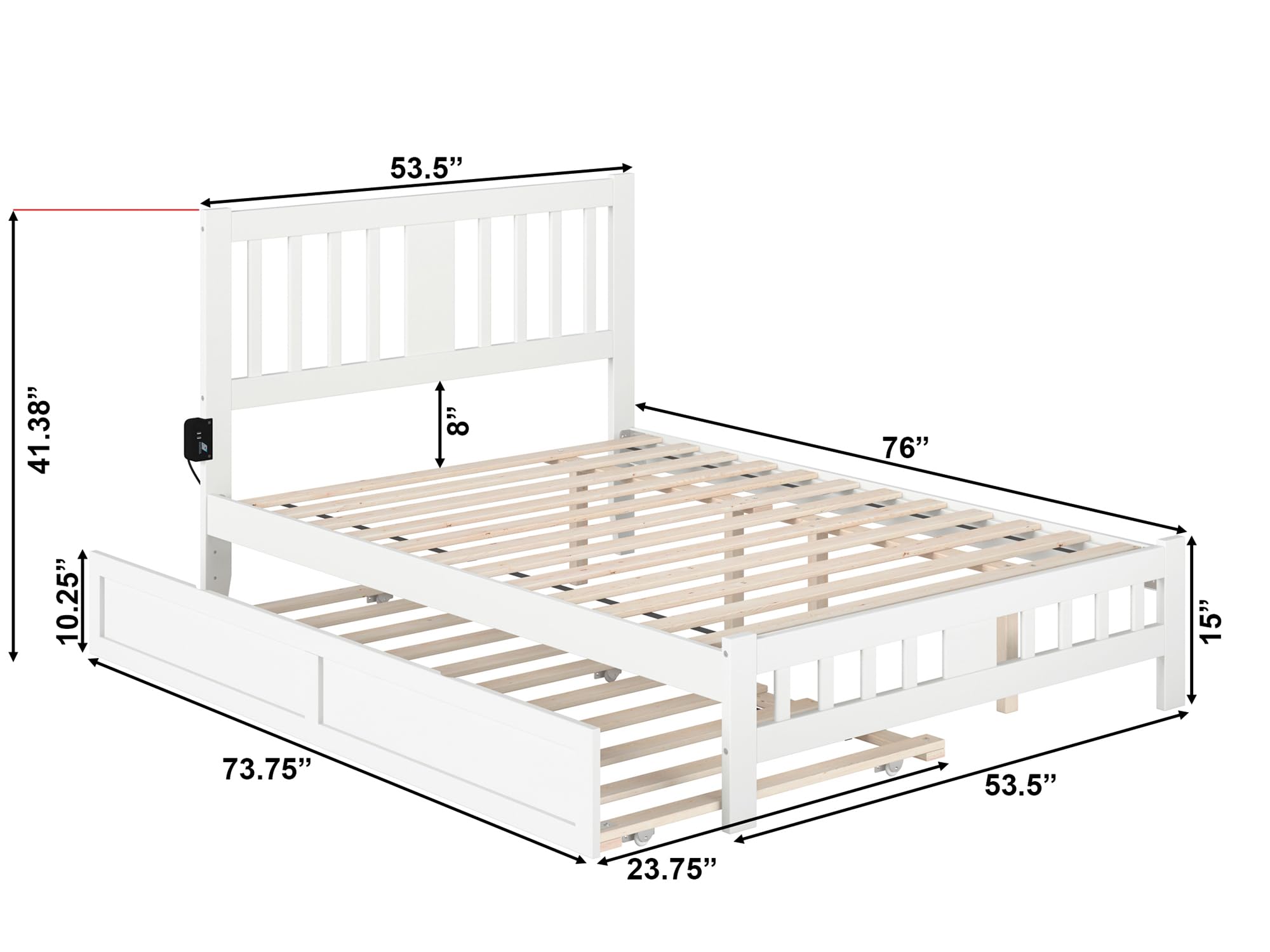 AFI Tahoe Full Size Platform Bed with Footboard & Twin Trundle in White - Modern Wooden Bed Frame for Guest Room, Kids Room & Small Spaces - Easy Assembly & Sturdy Design