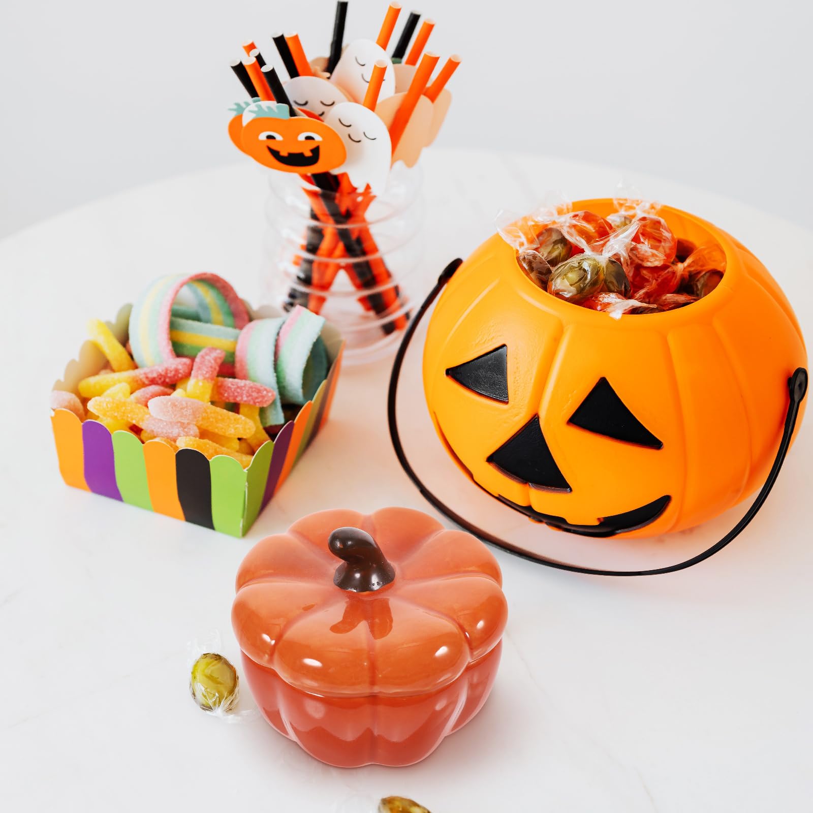 SOLUSTRE Ceramic Pumpkin Candle Holder - Halloween & Thanksgiving Candlestick with Lid, Decorative Soup Bowl for Home Table Decor | Perfect for Fall Centerpieces, Holiday Parties & Cozy Dining