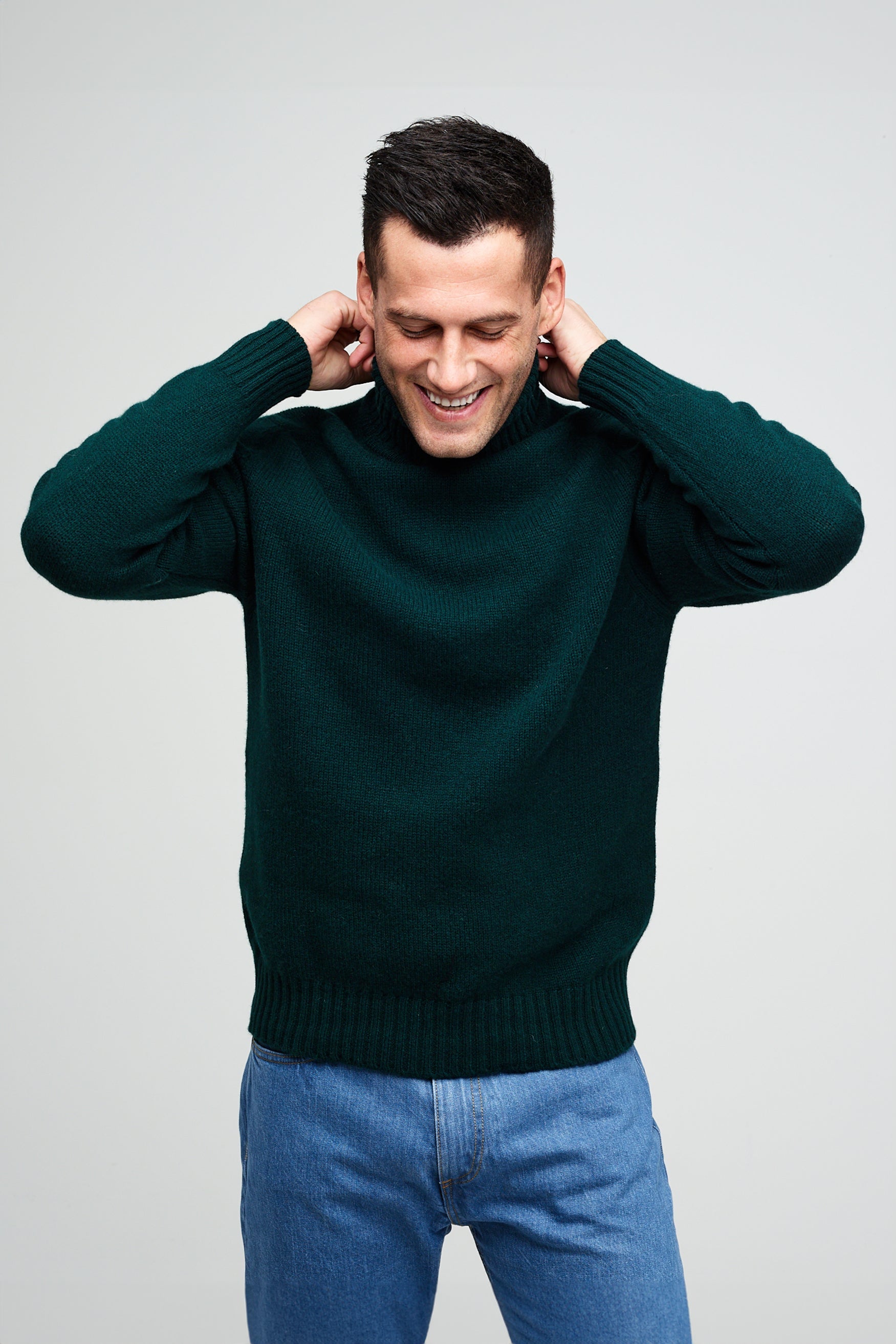 Men's Lambswool Roll Neck Sweater - Bottle Green | Warm Winter Pullover for Casual & Office Wear | Cozy Knitwear for Cold Weather