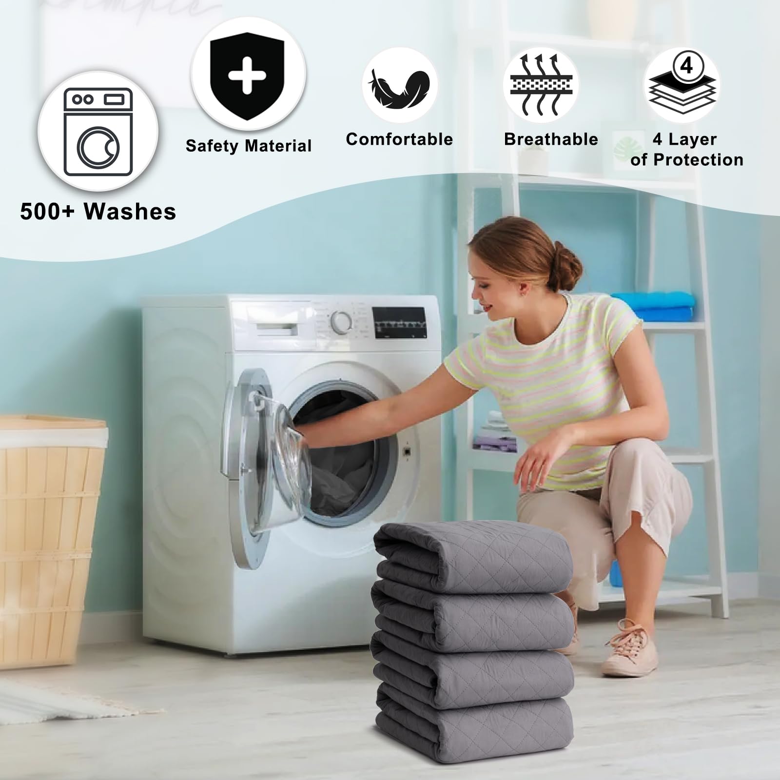 Waterproof Bed Pads 24x36 Inch (4 Pack) - Reusable Washable Incontinence Pads for Adults, Elderly, Kids & Pets - Super Absorbent Bed Wetting Protection Pads - Perfect for Home Care, Hospital Use & Travel