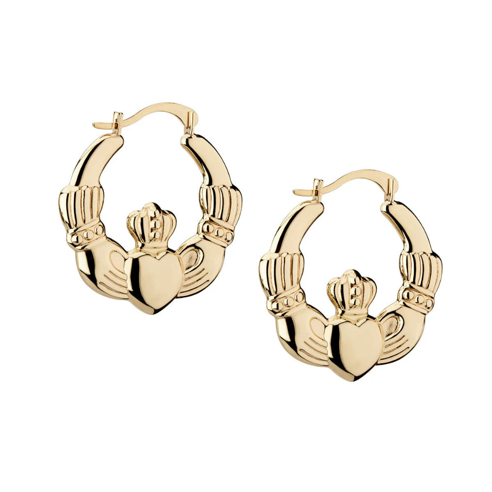 14K Gold Claddagh Hoop Earrings for Women - Irish Celtic Love Friendship Loyalty Jewelry - Perfect for St. Patrick's Day, Weddings & Gifts