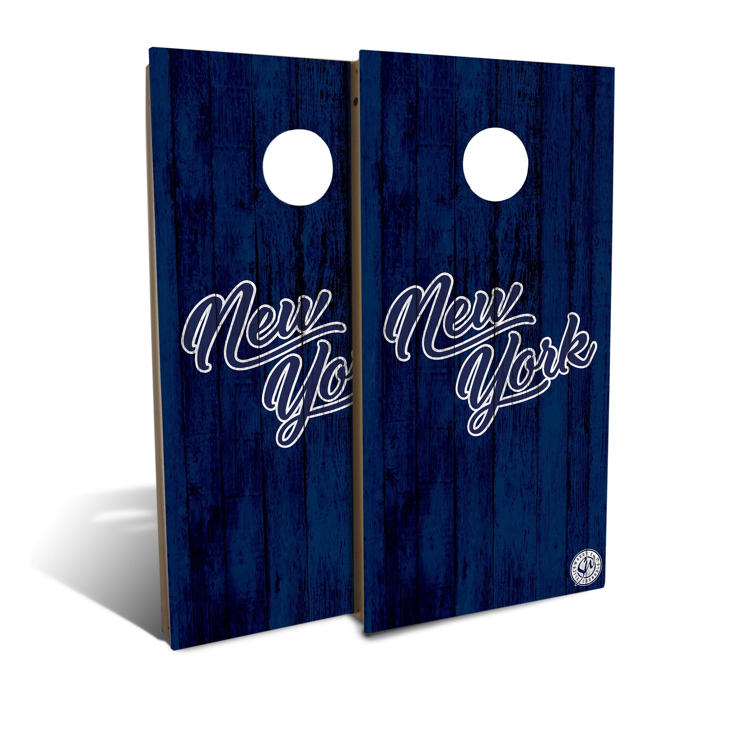 Premium New York Navy White Solid Wood Cornhole Board Set with 8 Bags - Outdoor Lawn Games, Backyard Party, Tailgating, and BBQ Entertainment