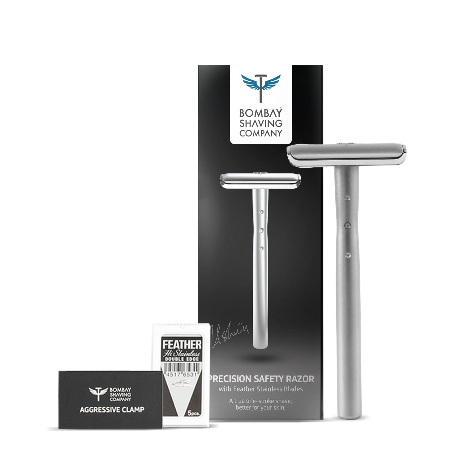 Bombay Shaving Company Silver Precision Safety Razor for Men - Premium Stainless Steel Shaving Kit with Travel Case - Perfect Gift Set for Him - Smooth Shaving Experience at Home or Travel