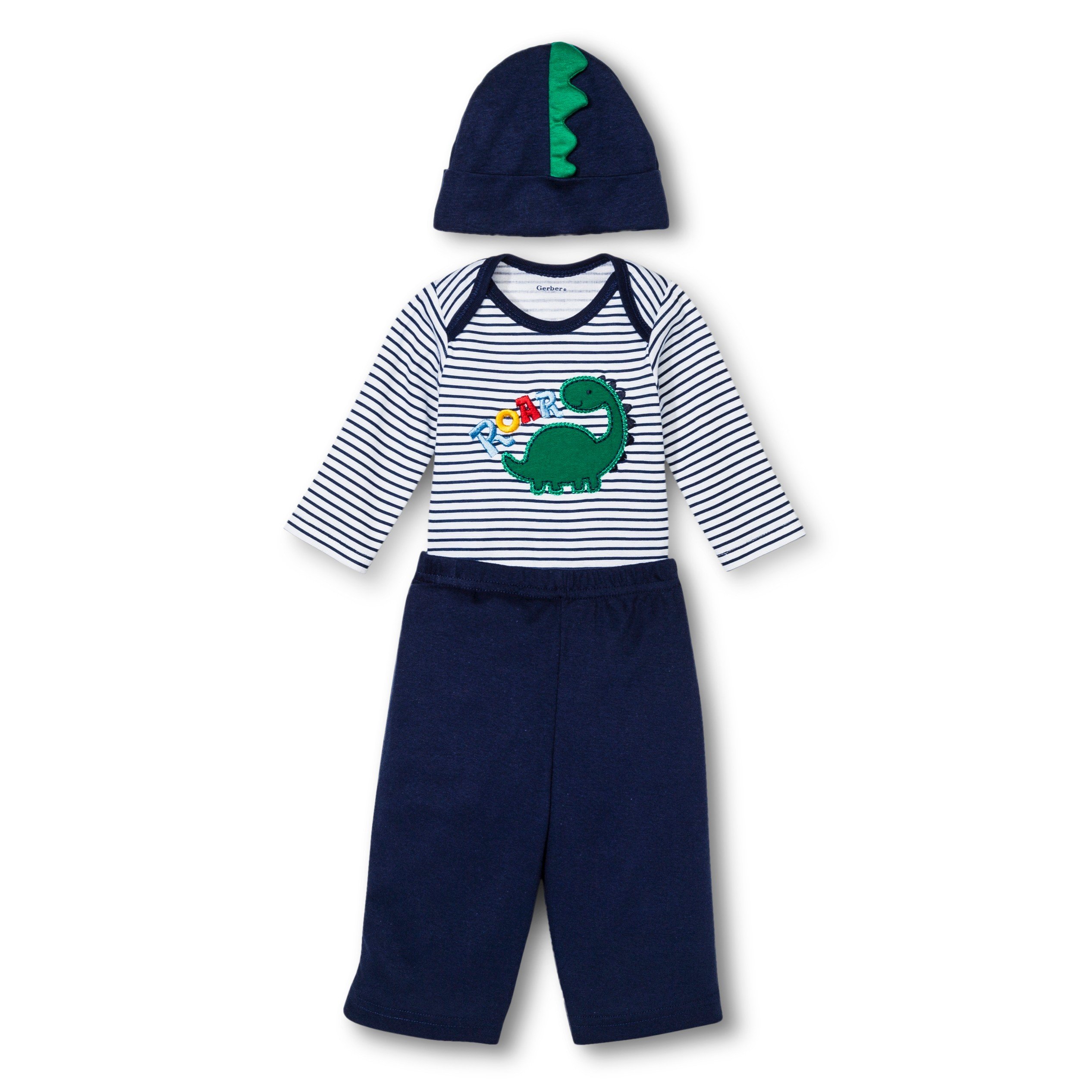 GERBER Baby Boys' 3-Piece Dinosaur Outfit Set - Soft Cotton Pajamas & Romper for Infants & Toddlers - Perfect for Playtime, Bedtime & Photo Shoots