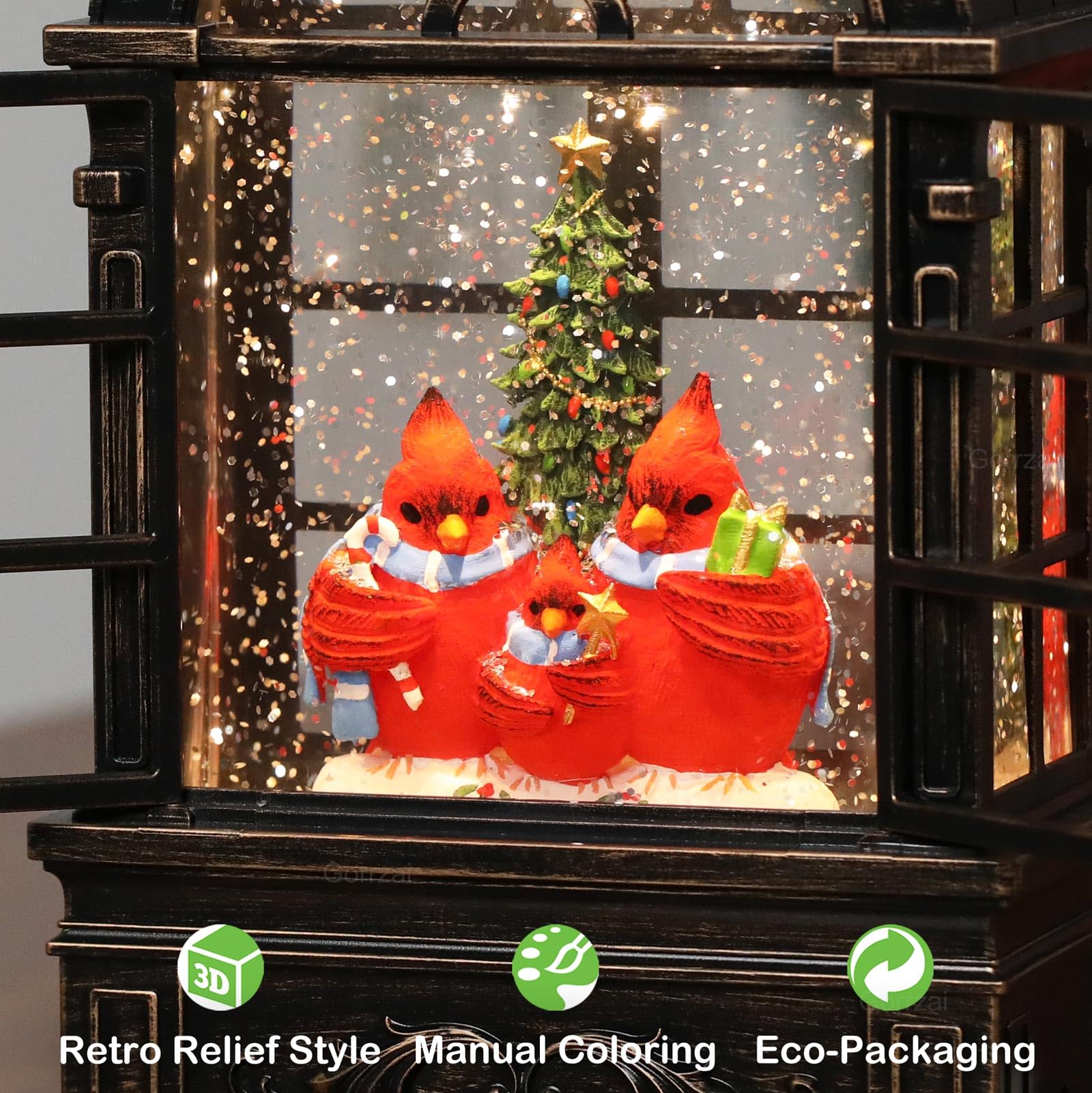 Cardinal Snow Globe with Arched Window - Christmas Decor with Timer & Music, USB/Battery Powered for Tree & Home - Perfect for Holiday Gifts & Family Decorations (Use for Mantel, Tabletop, or Office Display)