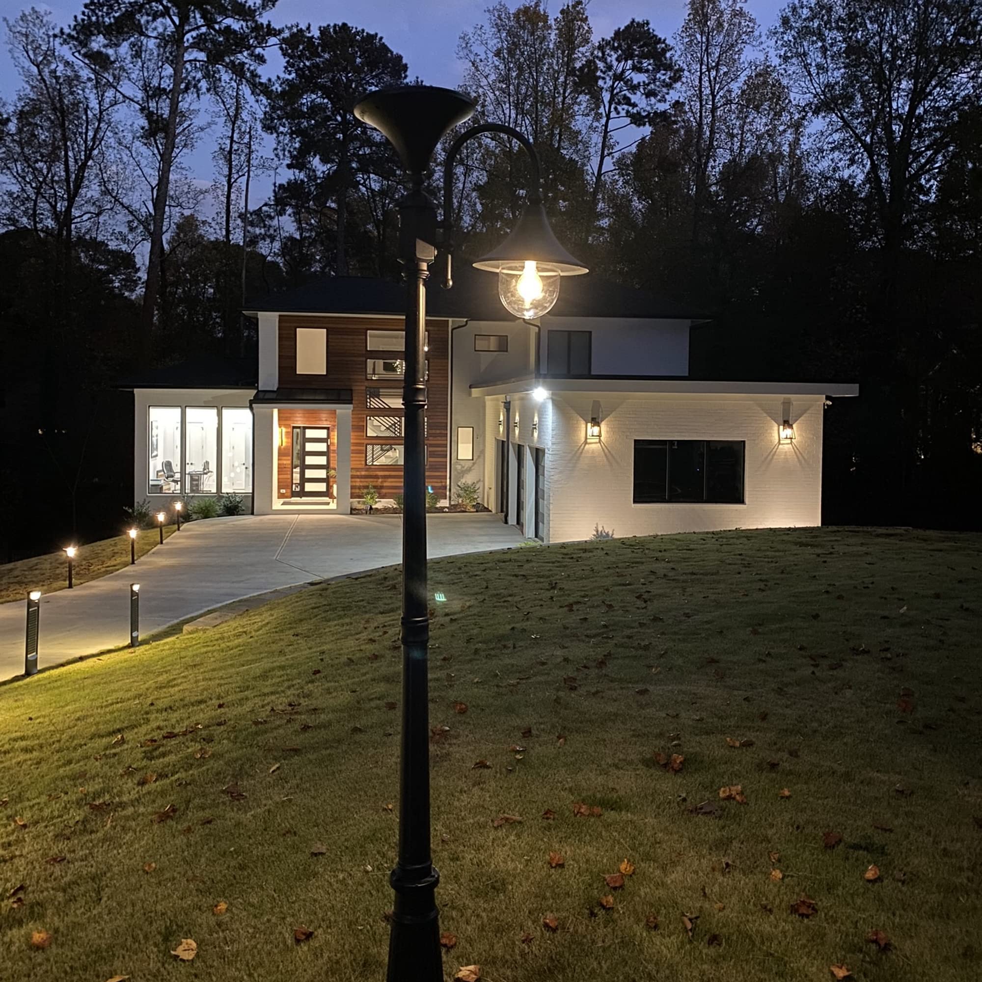 Gama Solar Everest Solar Lamp Post Light Kit - Black Cast Aluminum Outdoor Downlight with 2700K Warm White LED - Industrial Style Light Pole & Concrete Anchors - Perfect for Driveways, Gardens & Pathways