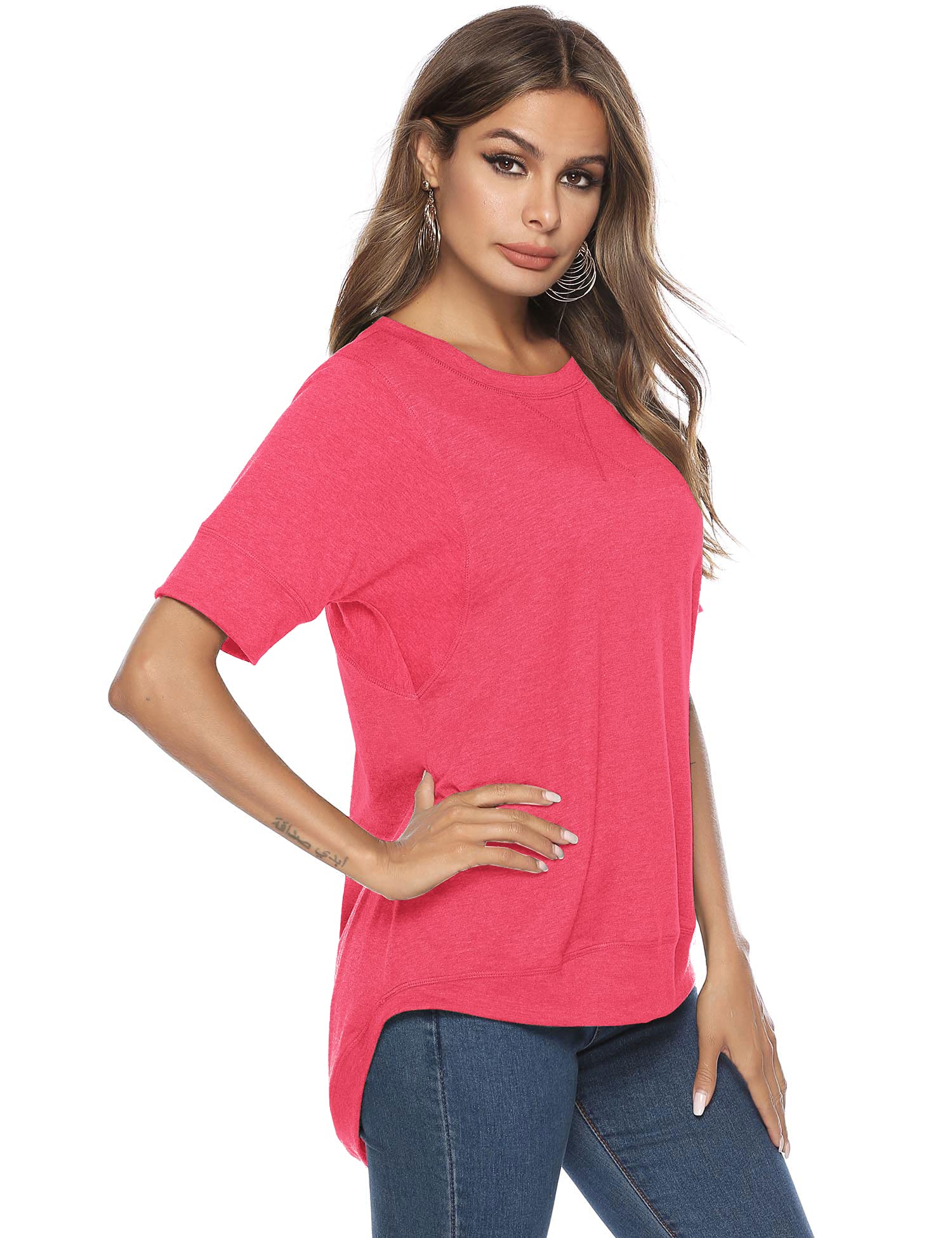 Women's Loose Fit Short Sleeve Cotton T-Shirt - Casual Crew Neck Pullover Tee with Side Split for Everyday Wear, Work & Weekend Outfits
