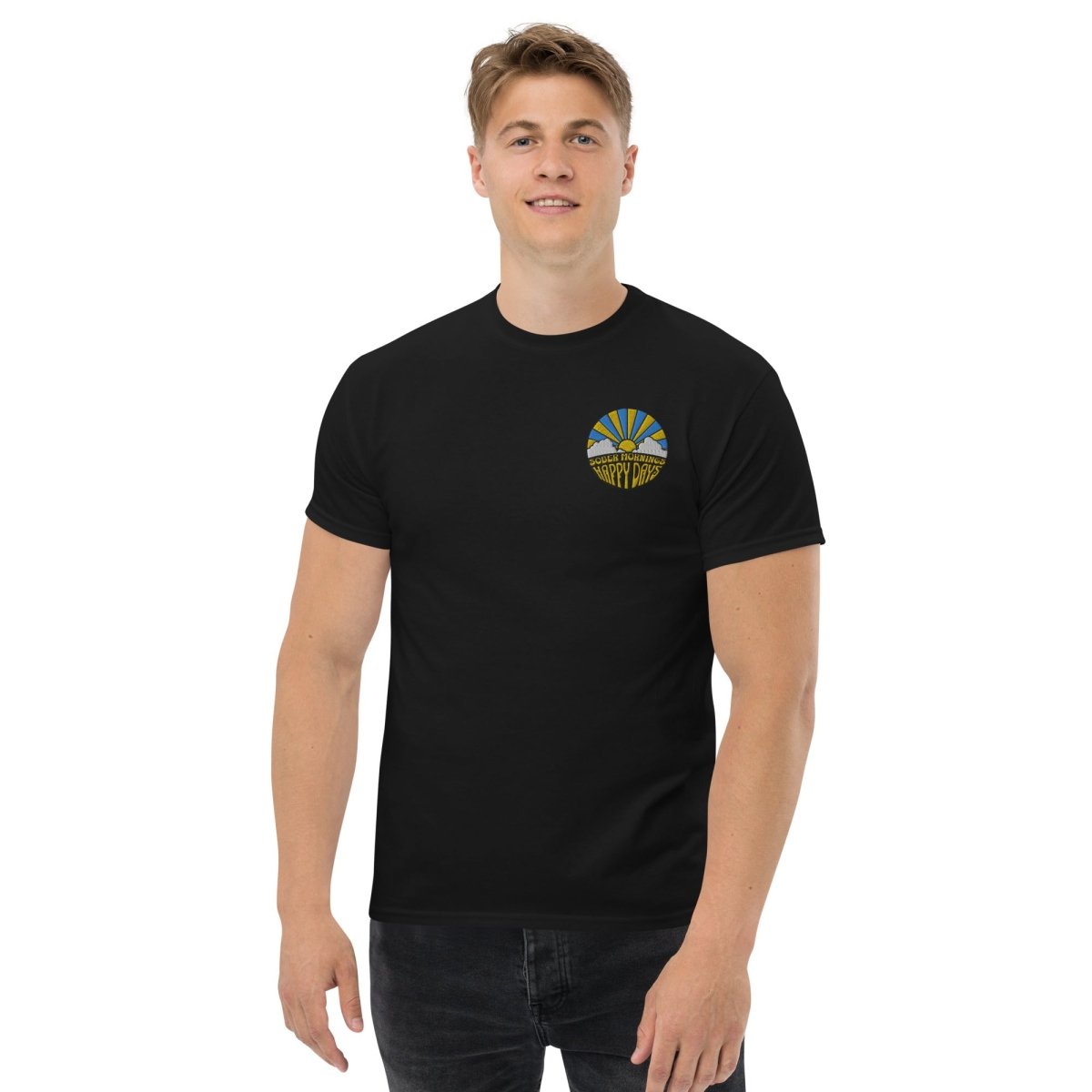 Sober Mornings Happy Days Embroidered Unisex T-Shirt - Embrace a Hangover-Free Lifestyle | Perfect for Recovery Days, Sober Living & Casual Wear
