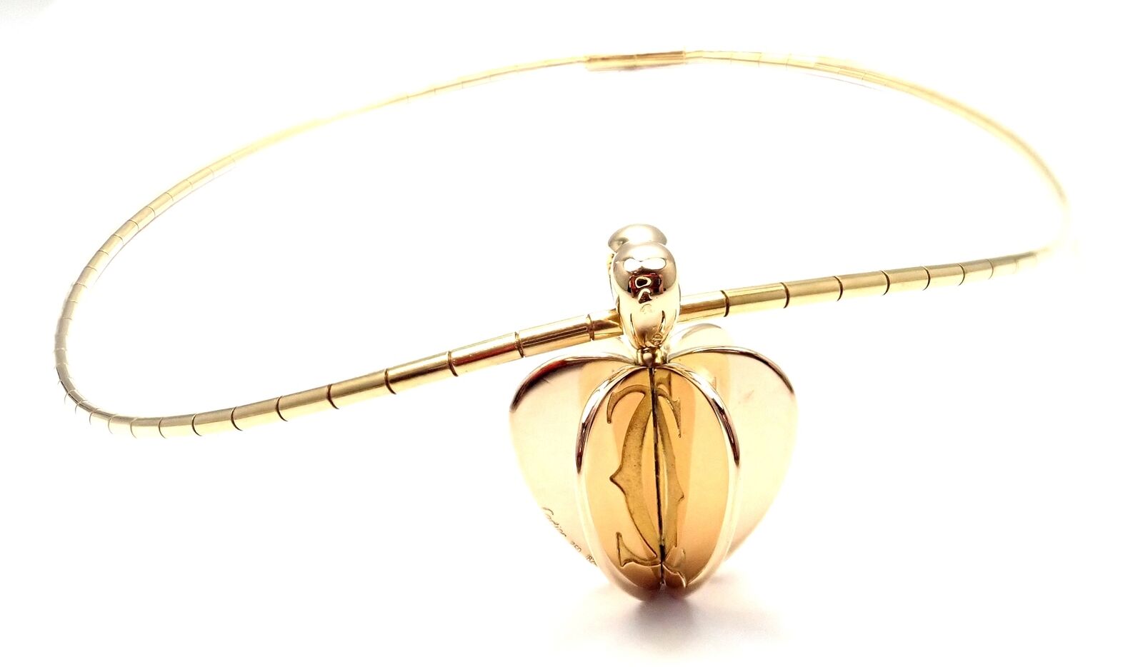 Authentic Cartier 18k Yellow Gold Double C Apple Heart Pendant Chain Necklace - Luxury Jewelry Gift for Women, Perfect for Valentine's Day & Anniversary