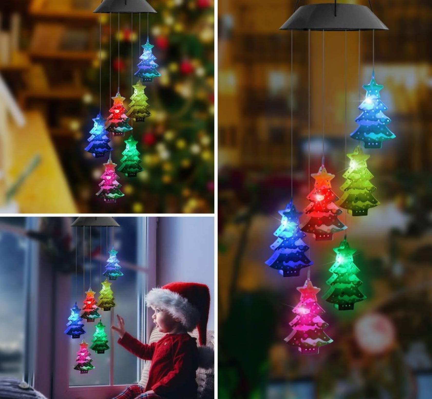 Solar Powered Christmas Wind Chime with 6 LED Lights - Waterproof Indoor/Outdoor Holiday Decor for Home, Garden & Yard | Perfect for Christmas Tree Decorations & Festive Atmosphere