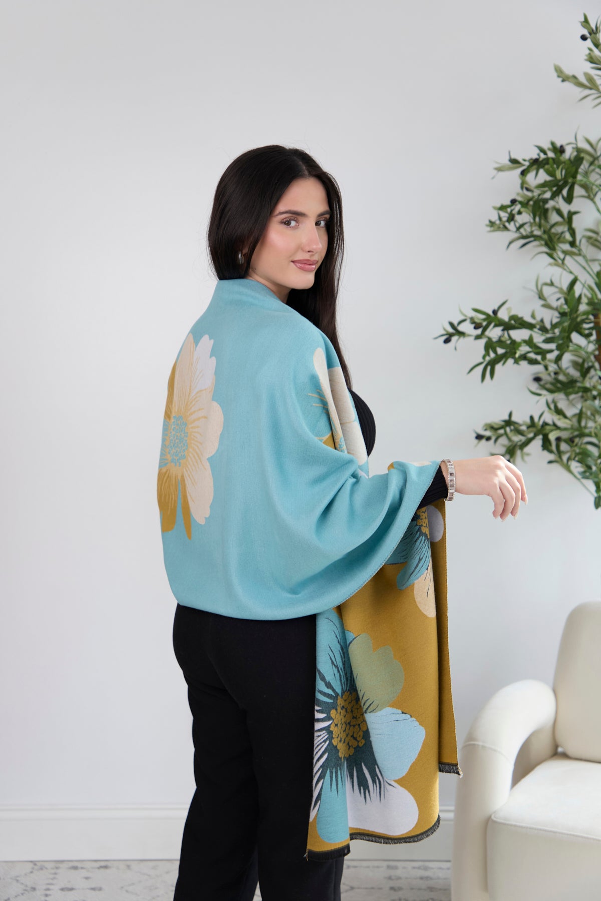 Fresh Floral Reversible Scarf - Lightweight Fashion Accessory for Women - Perfect for Spring Outfits, Office Wear & Special Occasions