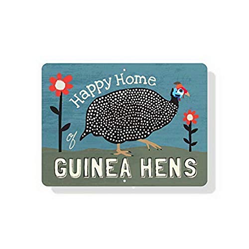 Happy Home Guinea Hens Metal Sign - 8x12 Blue Tin Wall Decor for Farmhouse & Garden