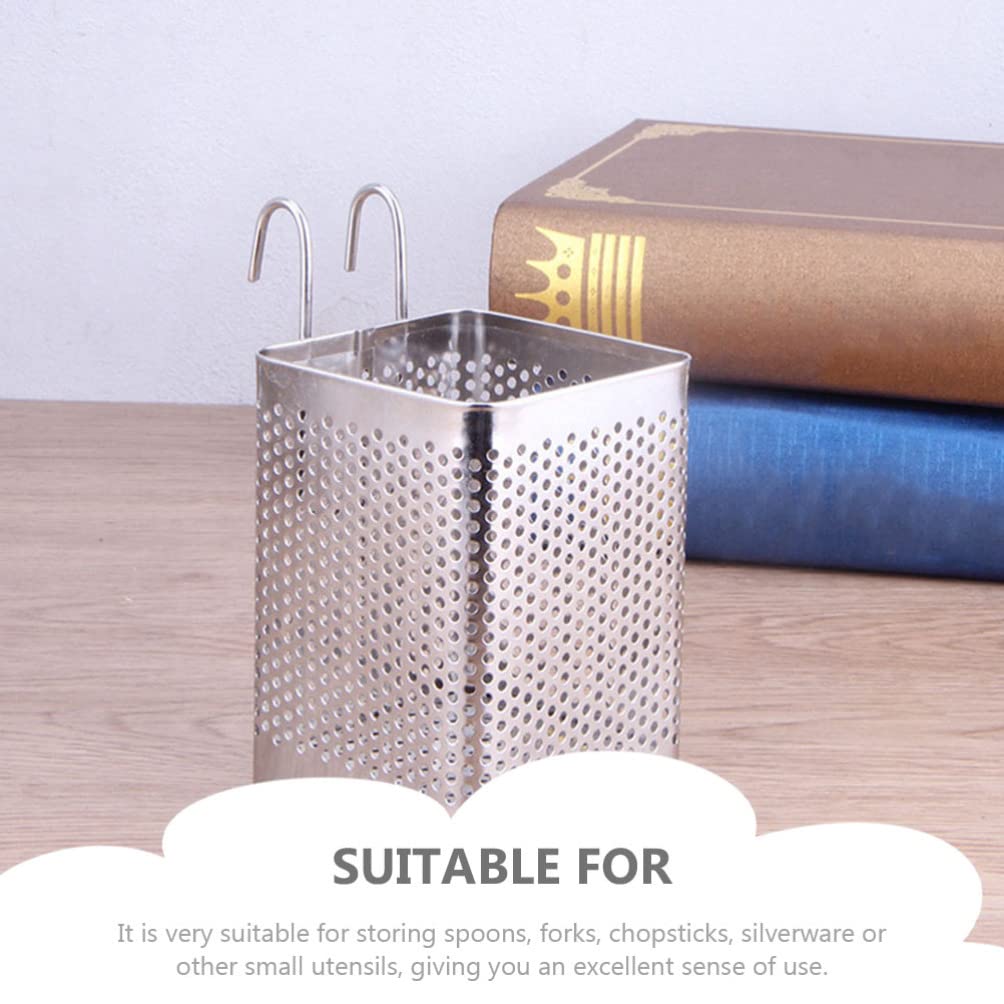 Hemoton 2Pcs Stainless Steel Chopstick & Utensil Holder - Silverware Drainer Basket, Hanging Kitchen Organizer for Efficient Space Saving, Perfect for Countertop & Cabinet Storage