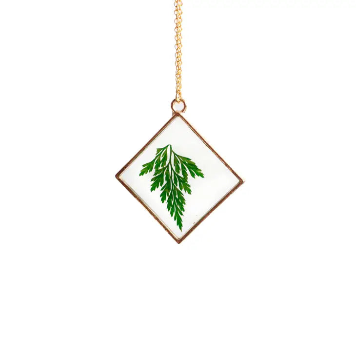 With Roots Eco-Resin Pendant Necklace - The Four Corners (Bronze, Fern) - Perfect for Nature Lovers & Boho Fashion