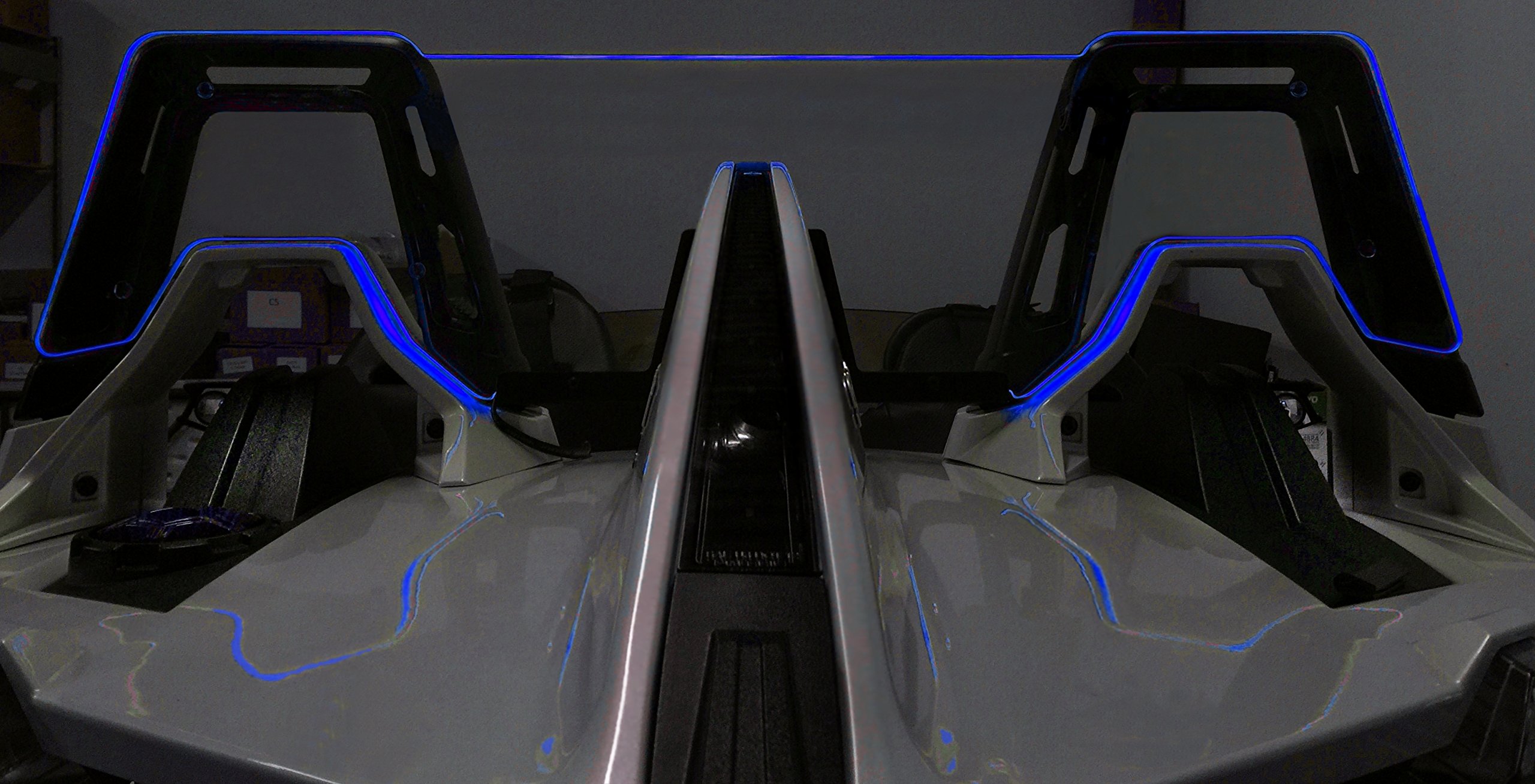 Blue LED Wind Deflector for 2014-2024 Polaris Slingshot Convertible - Clear Glass Windrestrictor with Illuminating Lights | Perfect for Night Driving & Enhanced Roadster Style