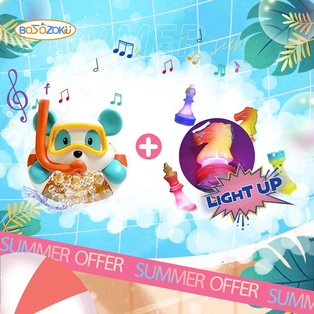 BOSOZOKU Bear Bubble Bath Toy & Light Up Chess Bath Toy Set - Fun Bath Time Games for Kids, Toddlers & Babies - Perfect for Relaxing Playtime & Sensory Development