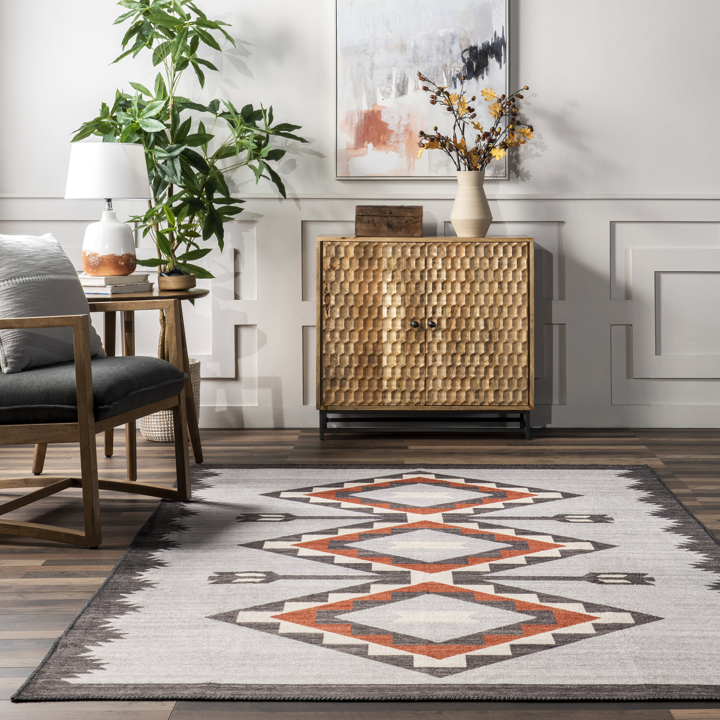 Bertha Washable Mountain Peaks Area Rug - Soft Grey Non-Slip Rug for Living Room, Bedroom, Nursery | Eco-Friendly & Machine Washable