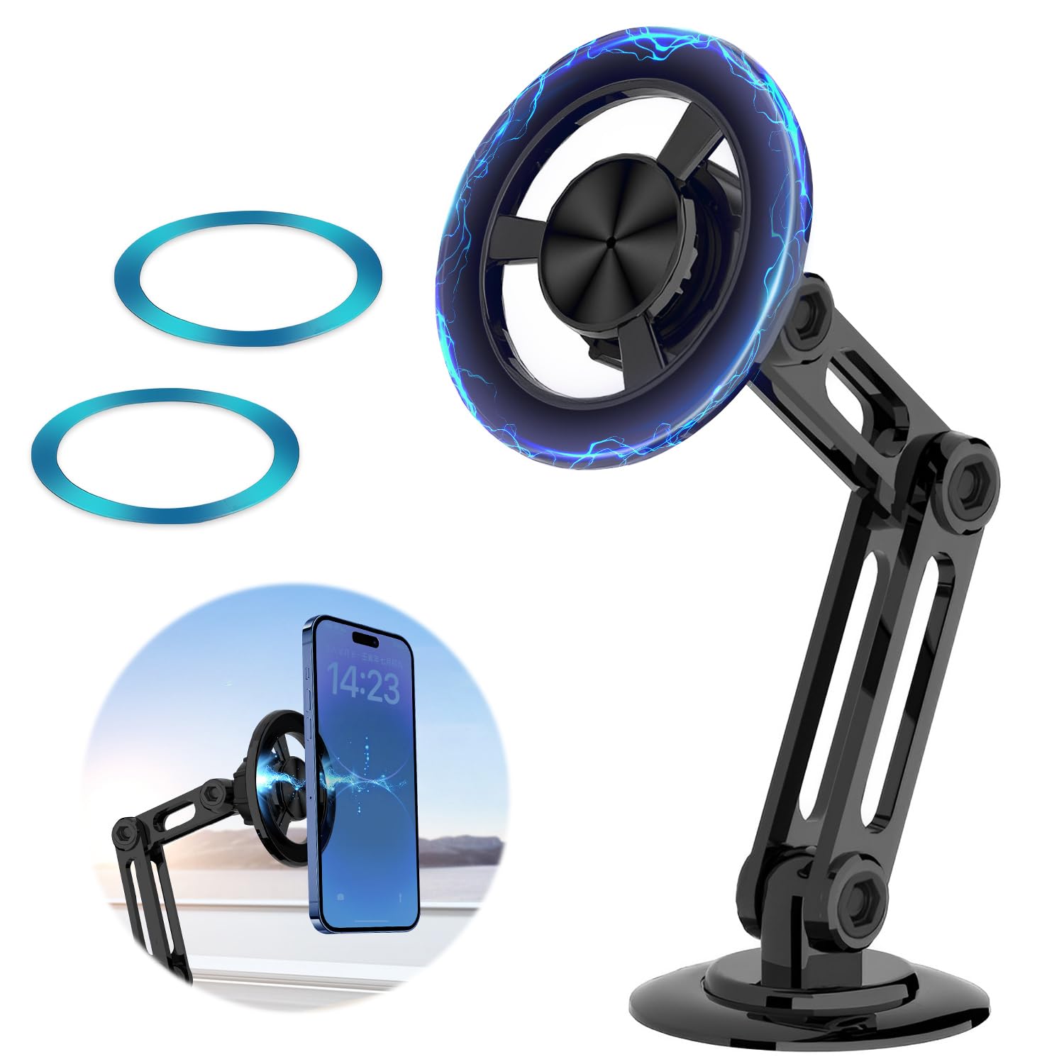 Rednow Universal 360° PRO Magnetic Car Phone Holder - Super Strong Alloy Folding Dashboard Mount for iPhone, Samsung & All Smartphones | Perfect for Driving, GPS Navigation & Hands-Free Calls