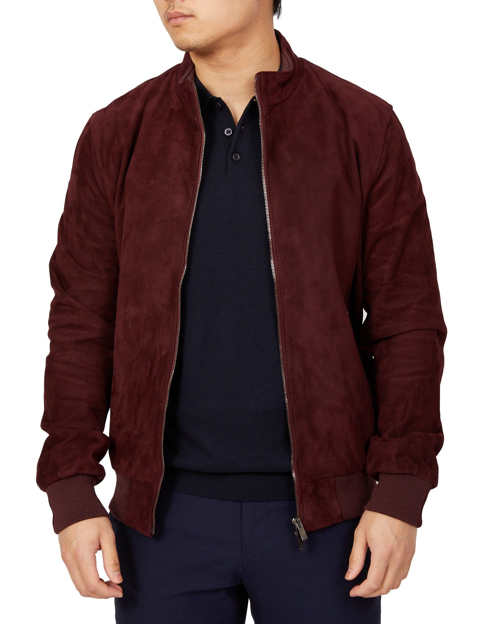 MCKINNON Suede Lamb Leather Zip Bomber Jacket for Men - Premium Bordeaux Brown Outerwear for Casual & Night Out | Winter Coat & Fall Fashion Jacket