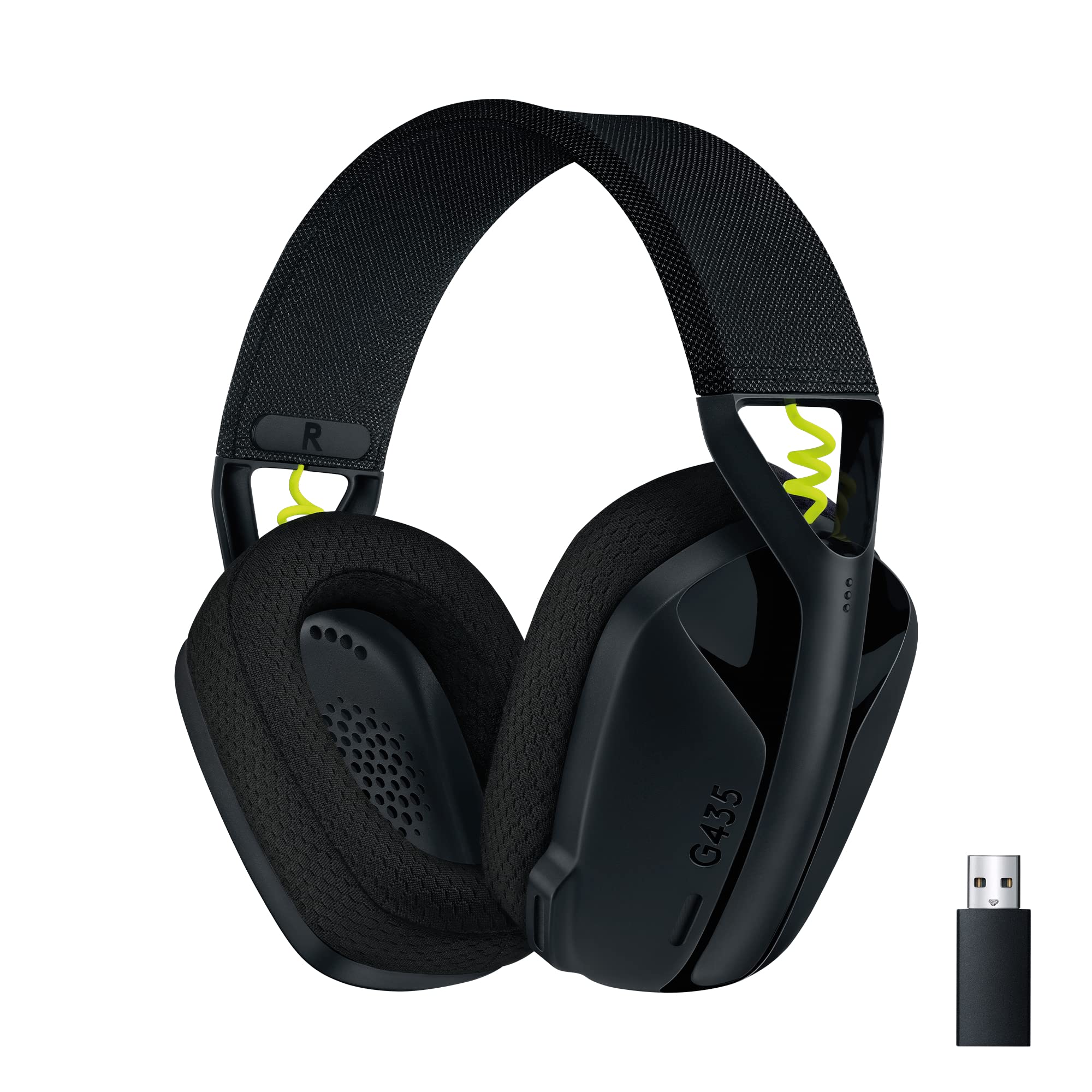 Logitech G435 LIGHTSPEED Wireless Bluetooth Gaming Headset - Lightweight Design, Built-in Dual Microphones, 18-Hour Battery Life, Dolby Atmos Support - Compatible with PC, PS4, PS5, Nintendo Switch & Mobile Devices (Black) - Perfect for Gaming, Streaming & Remote Work