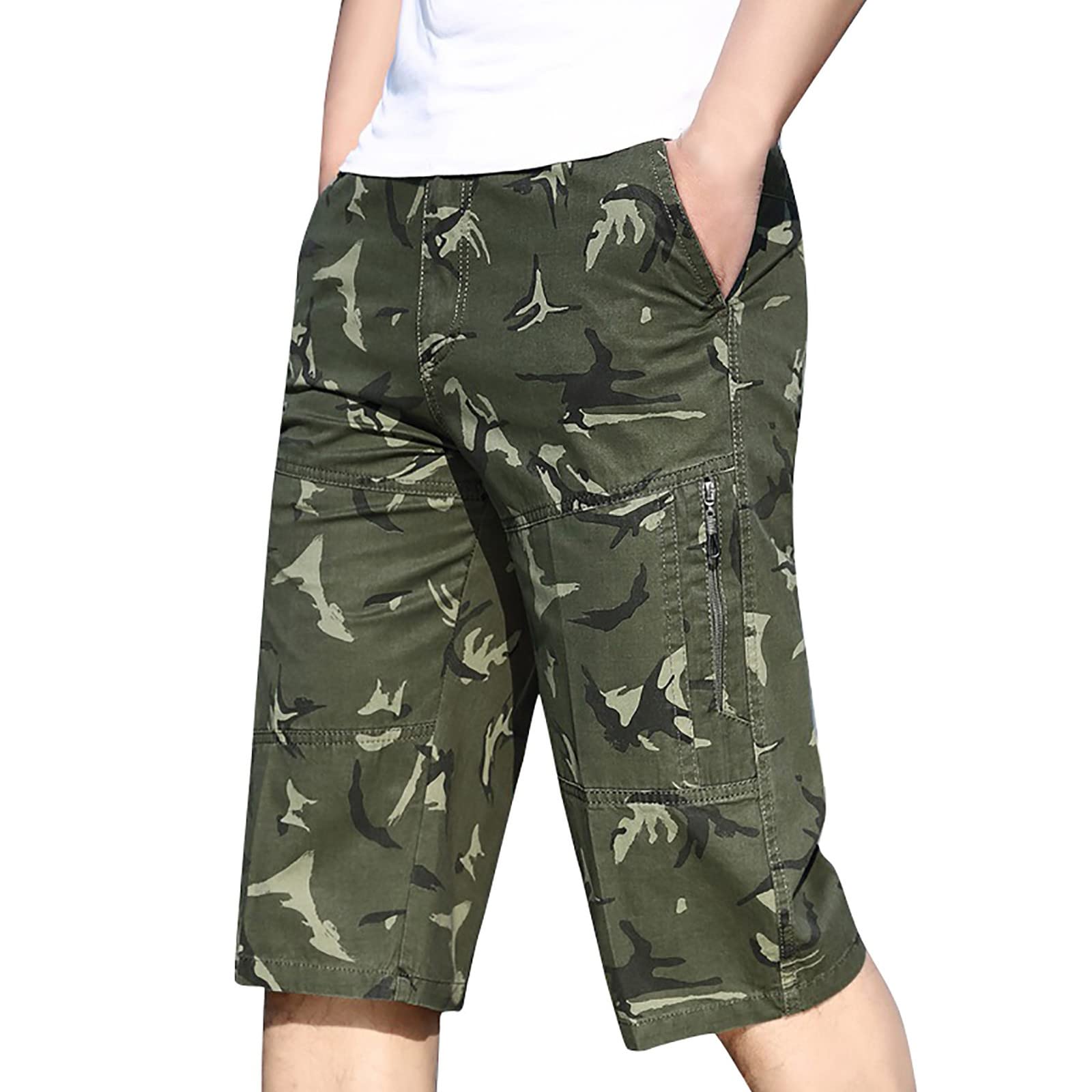 **Men's Cargo Shorts with Elastic Waist - Relaxed Fit Multi-Pocket Outdoor Work Shorts for Fishing, Hiking & Casual Wear**