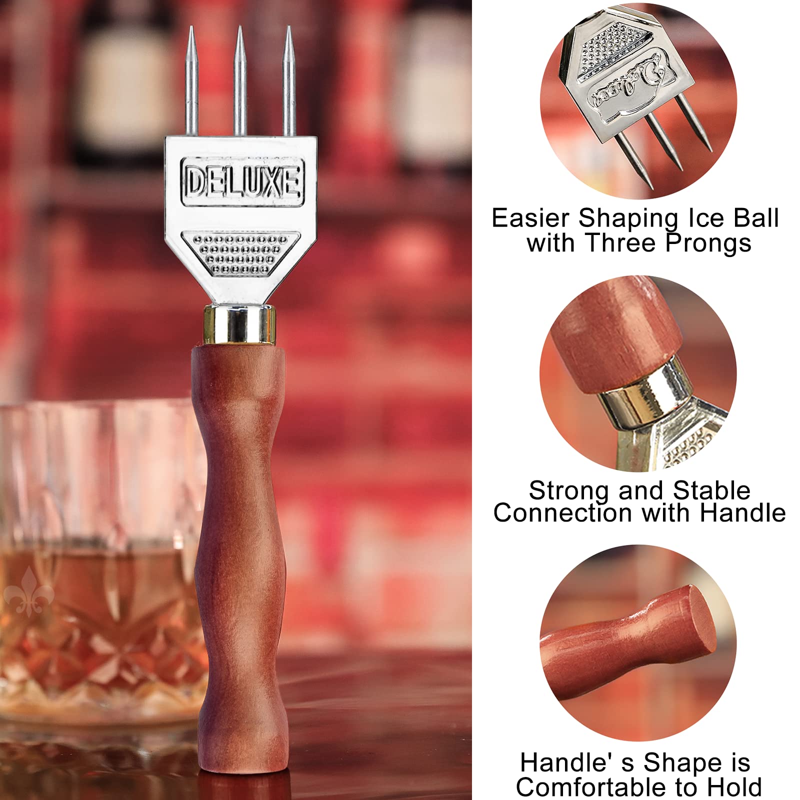 Premium Stainless Steel Ice Pick Set of 2 - Non-Slip Wooden Handle for Easy Grip - Ideal for Kitchen, Bars, Bartenders & Freezer Use - 7.2 Inch Professional Ice Tools for Cocktails & Food Preparation
