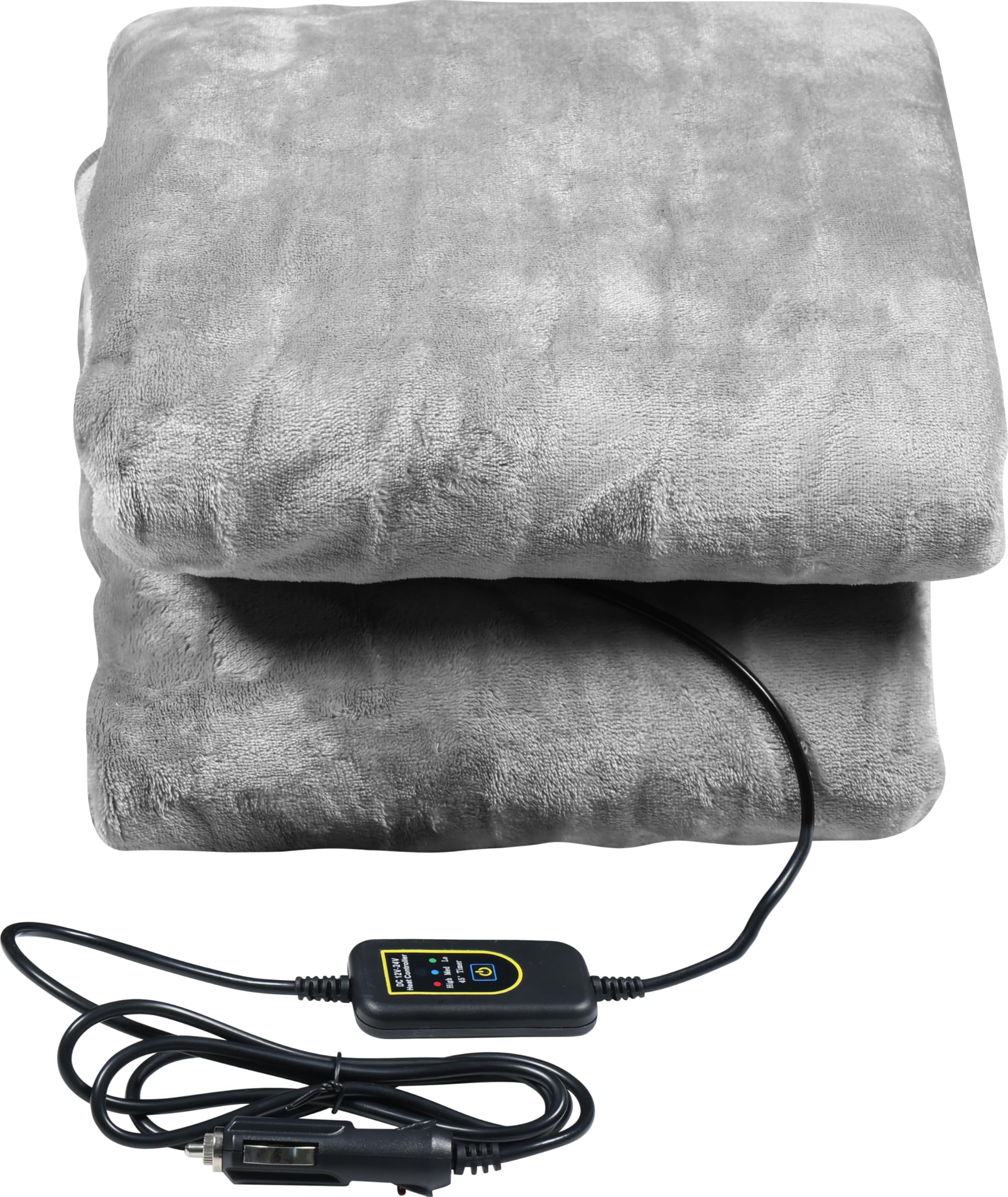 12V Electric Heated Car Blanket with Timer & Adjustable Heat - Soft Fleece & Faux Sherpa Lining (Gray) - Perfect for Winter Road Trips & Camping in Cold Weather