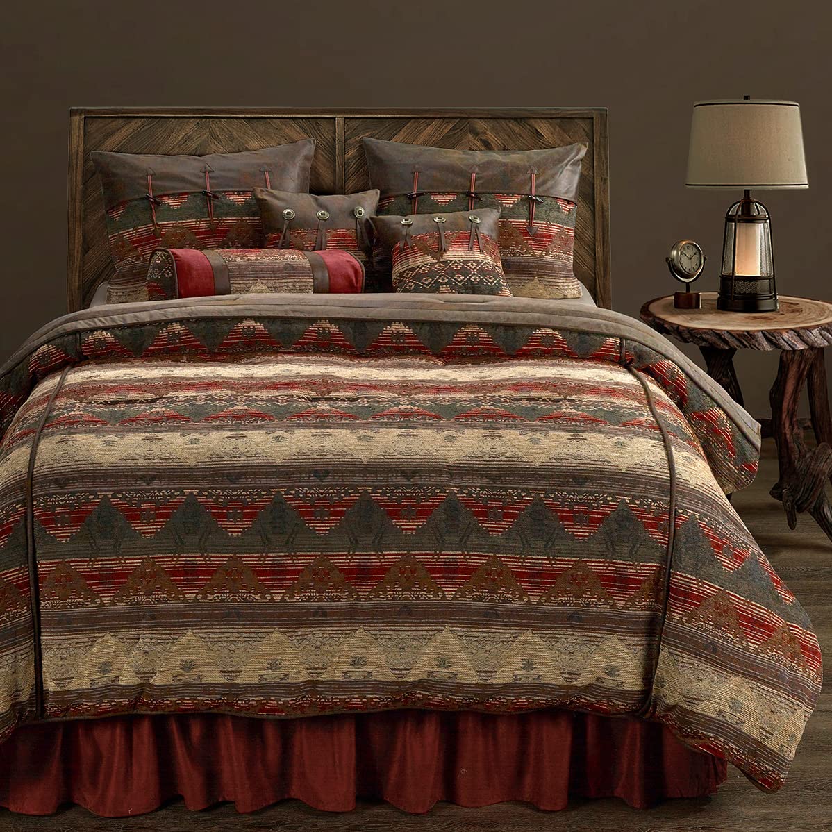 HiEnd Accents Sierra Western 7-Piece Queen Comforter Set - Faux Suede Chenille Jacquard Southwestern Bedding with Bed Skirt, Shams & Accent Pillows | Rustic Home Decor for Bedroom, Guest Room & Cabin Retreat