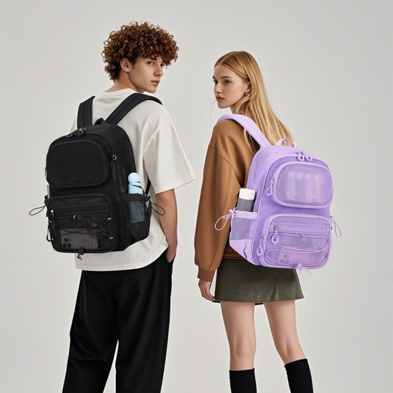 Mesh Backpack - Heavy Duty See Through Transparent Bookbag, Ultra Lightweight Breathable Net Backpack for School, Gym, Travel & Beach Sports (Black) - Perfect for School Supplies, Workout Gear & Outdoor Adventures