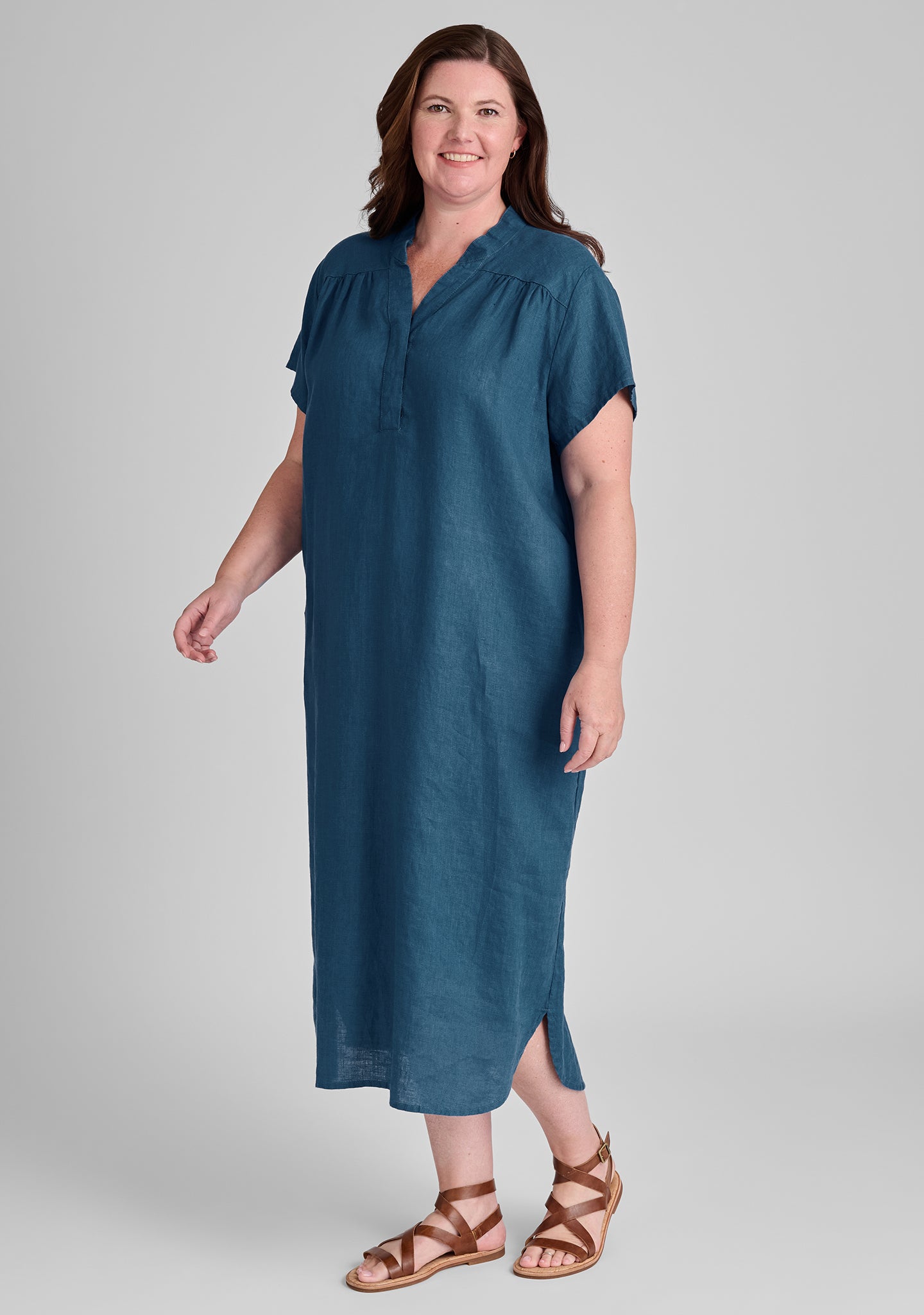 Stylish Linen Café Dress for Women - Summer Boho Maxi Dress with Pockets - Perfect for Brunch, Beach & Casual Outings